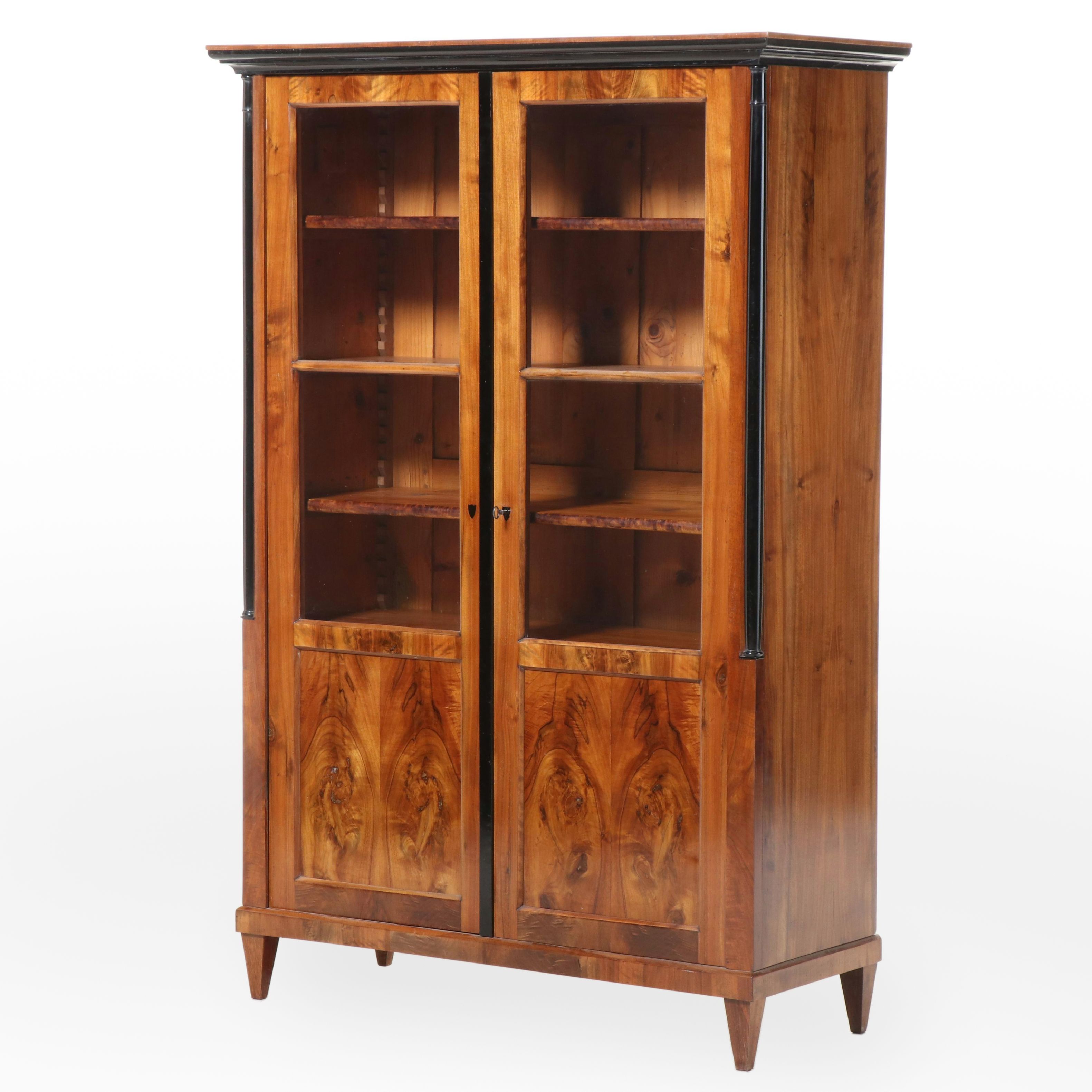 Empire Style Walnut and Parcel-Ebonized Bookcase, 20th Century