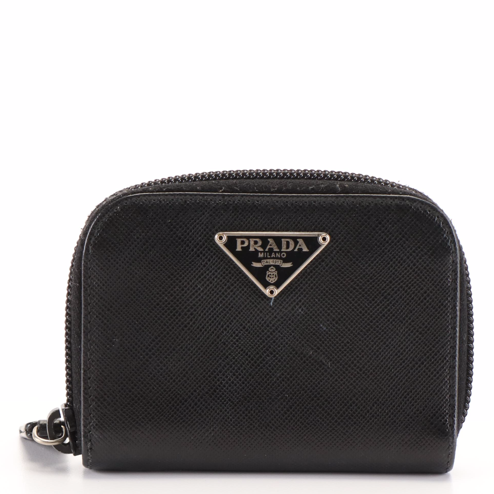 Prada Triangle Logo Saffiano Leather Card Case Coin Purse