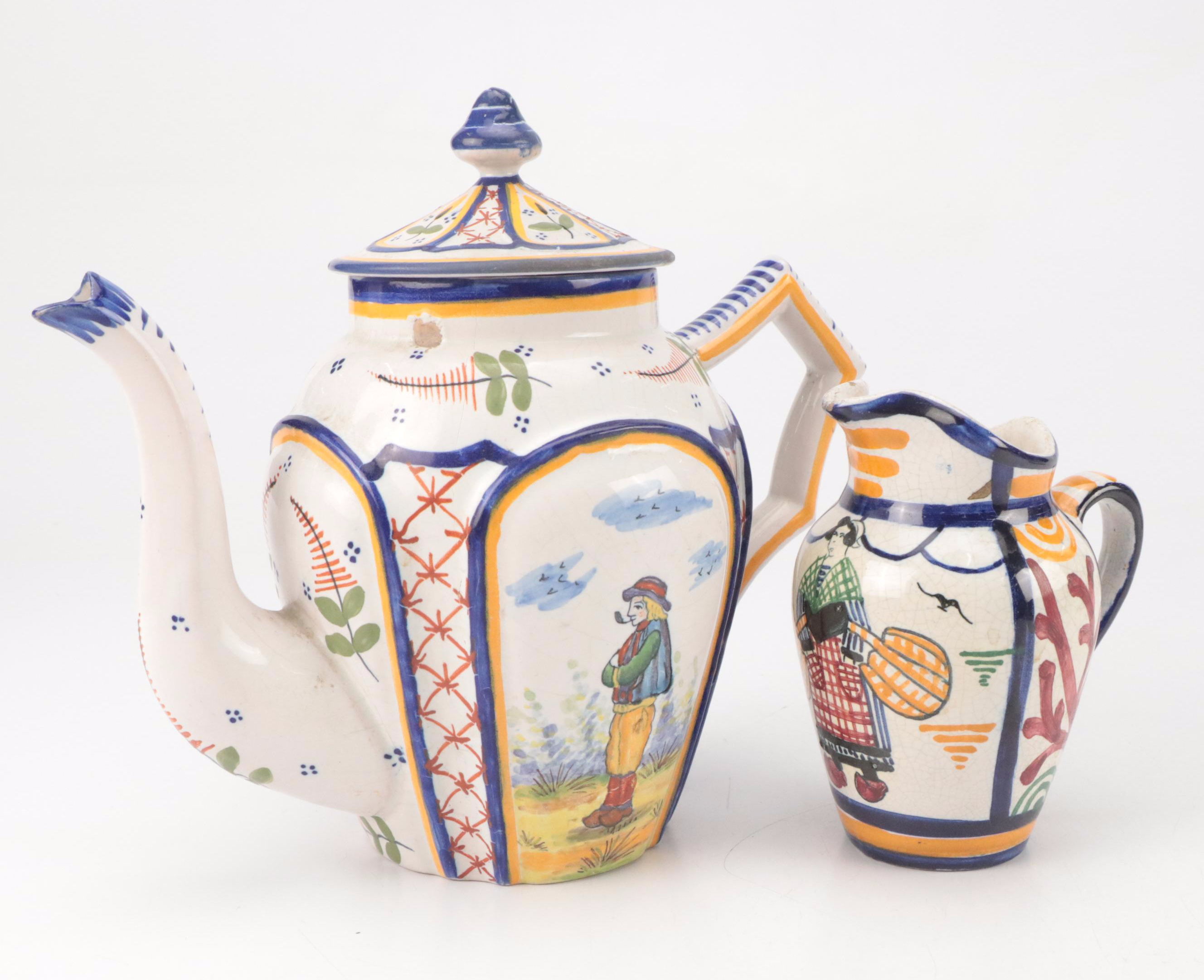 Quimper Ceramic Teapot with Mont Saint Michel Ceramic Vase and More