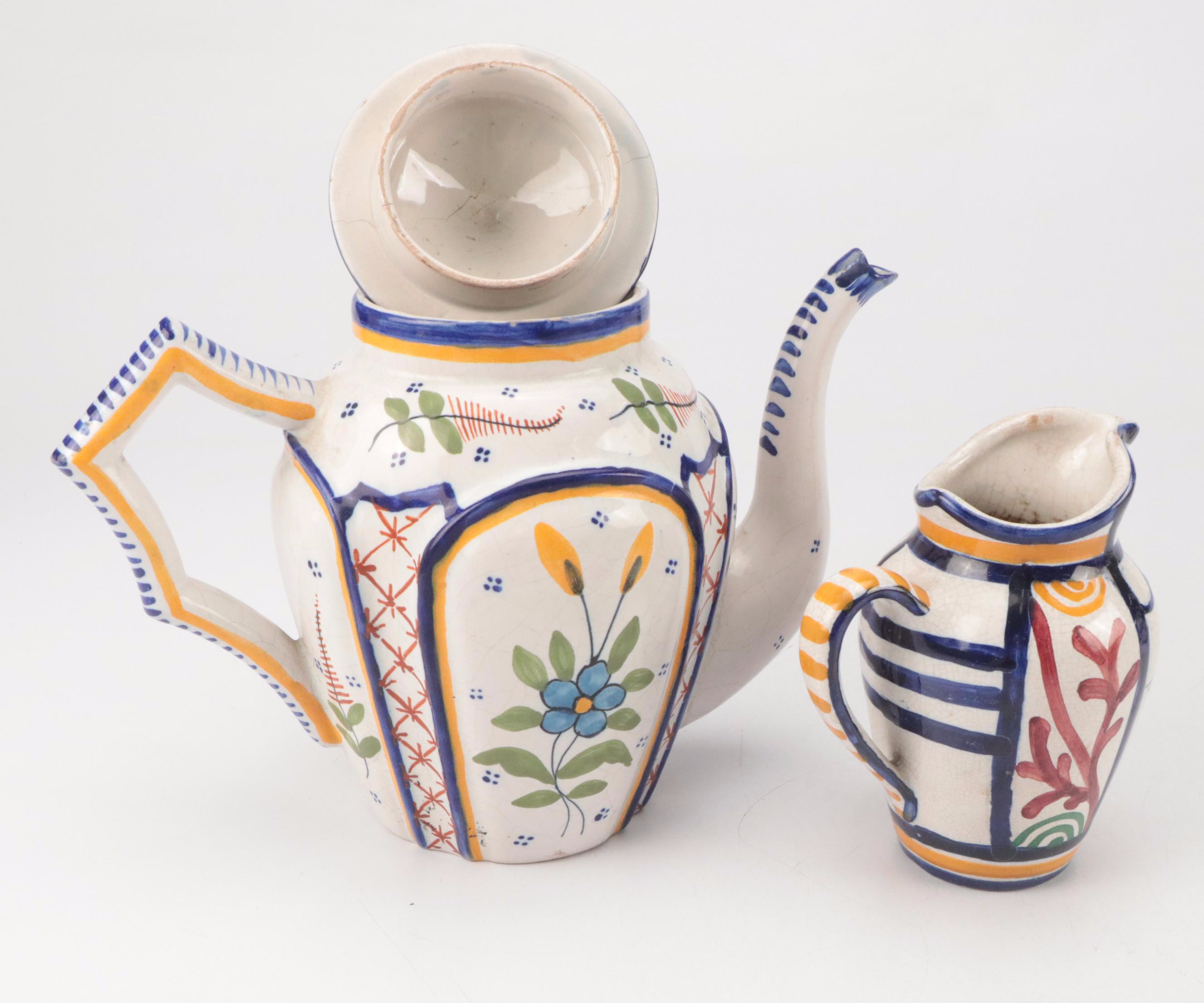 Quimper Ceramic Teapot with Mont Saint Michel Ceramic Vase and More