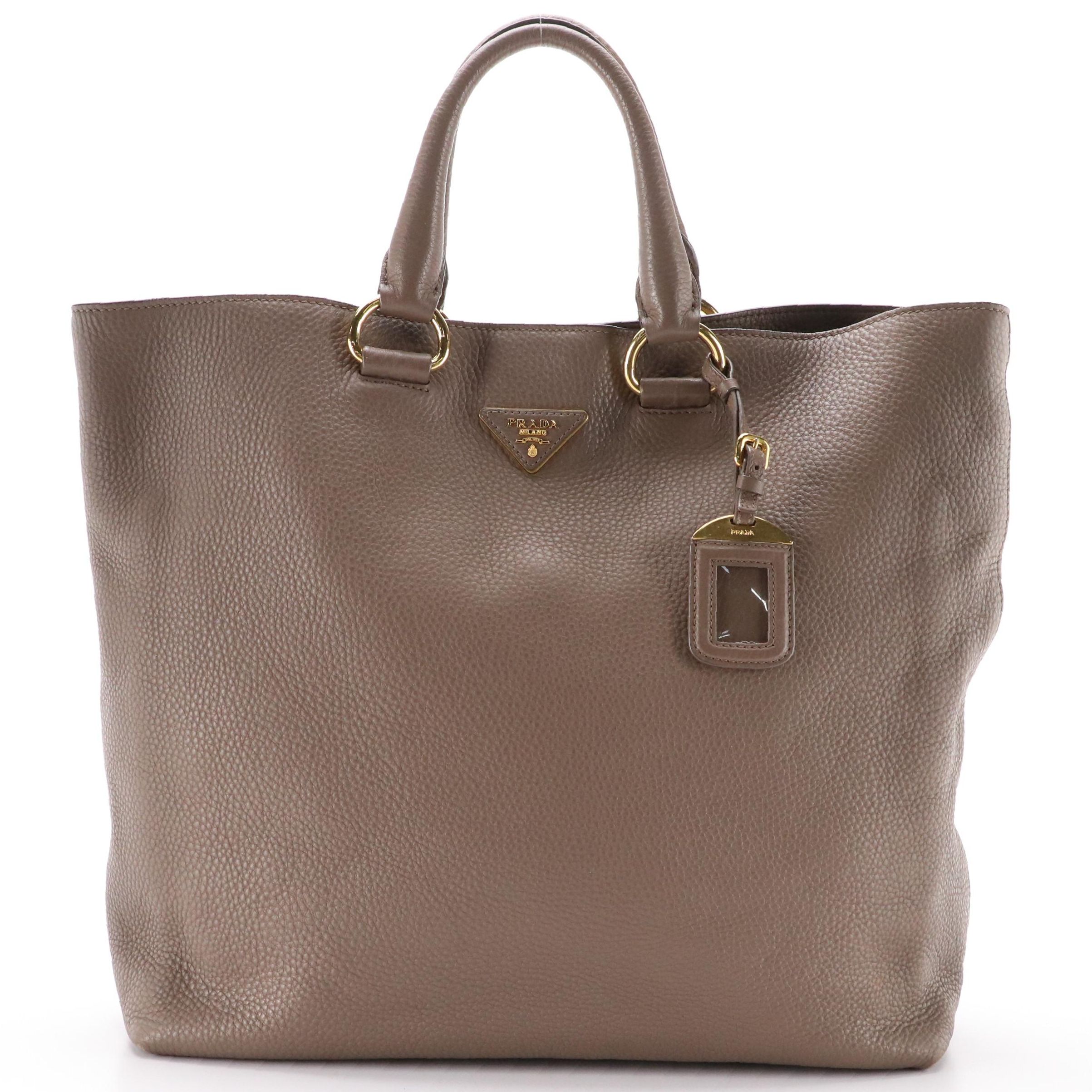 Prada Shopper Tote in Textured Vitello Daino Leather