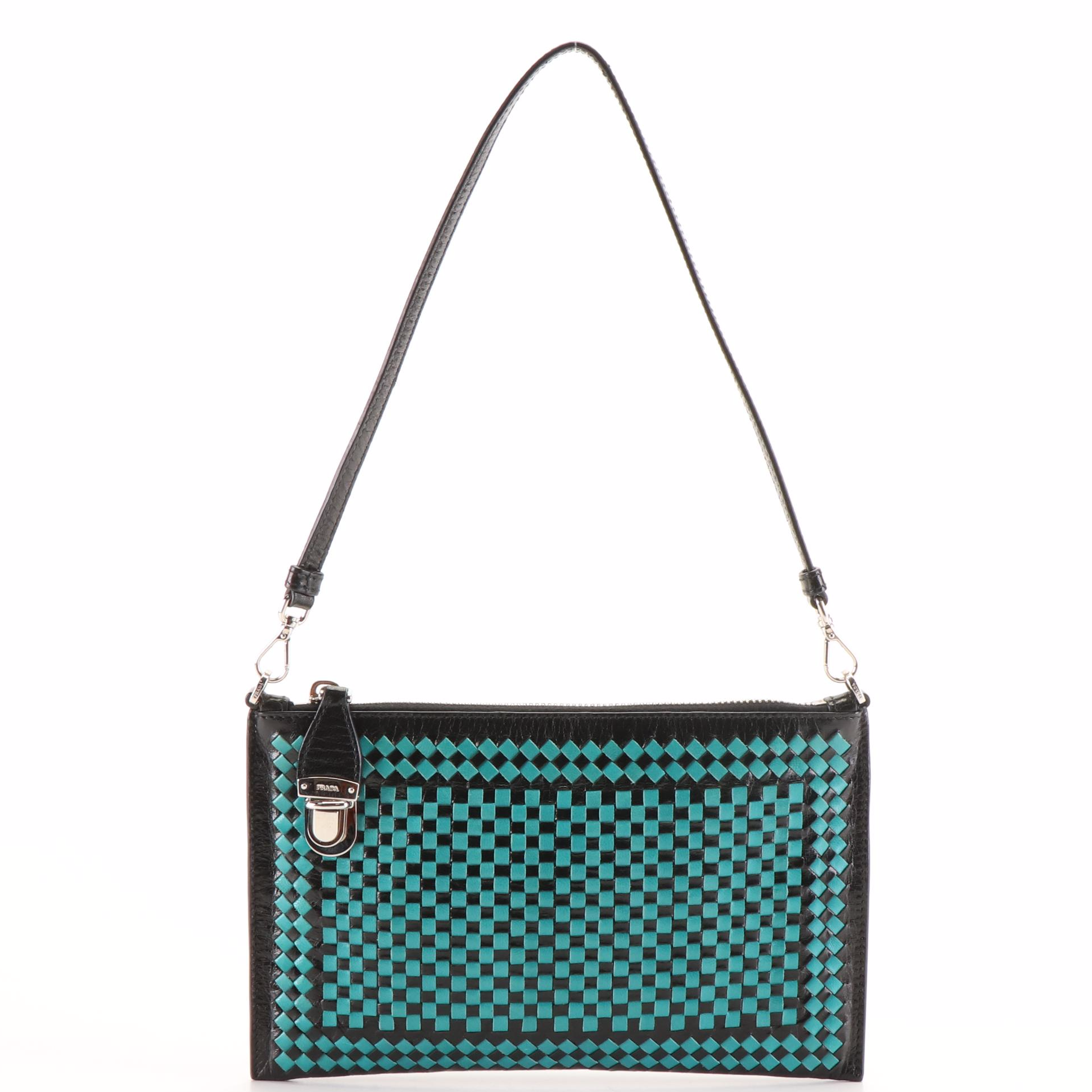 Prada Madras Woven Leather Clutch Bag