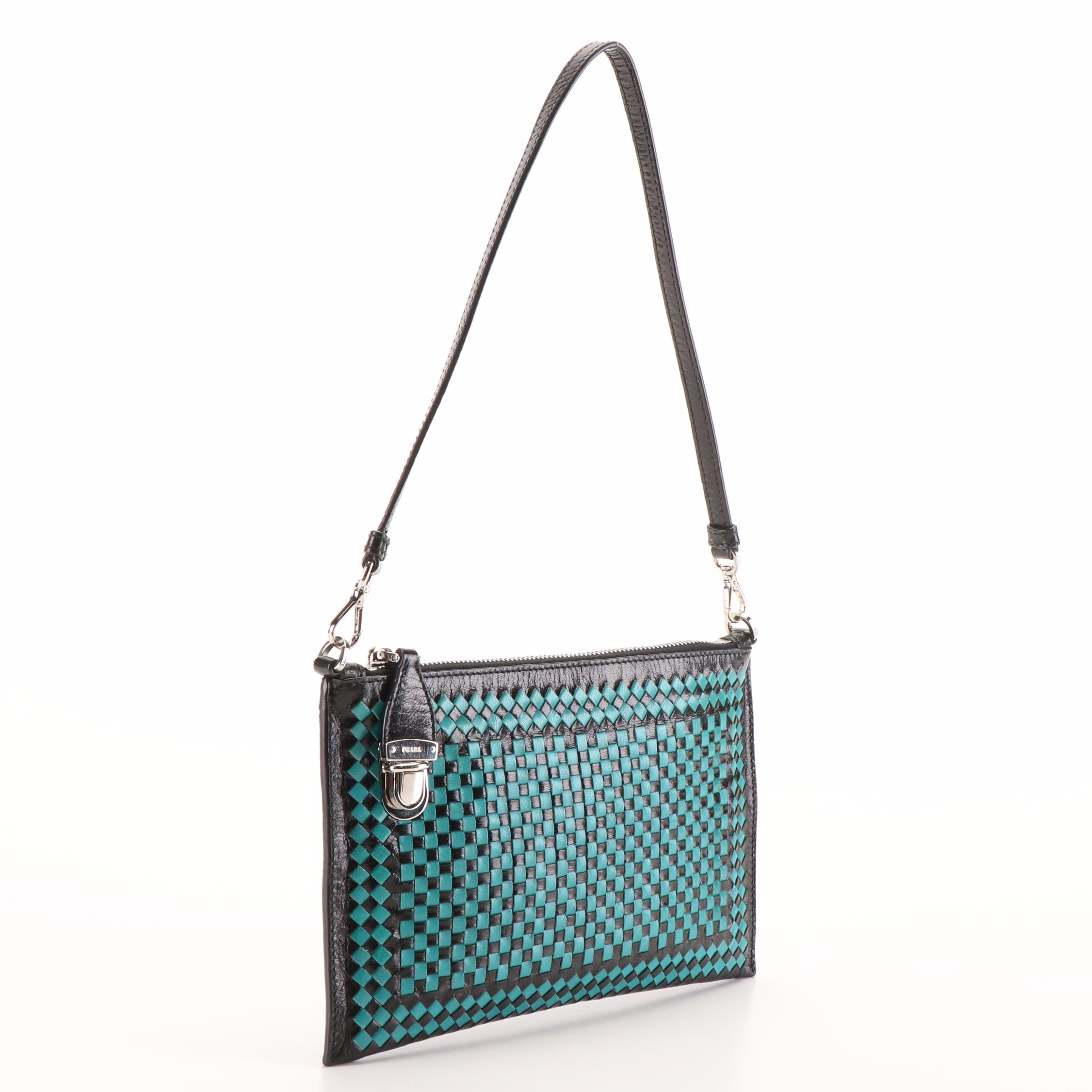 Prada Madras Woven Leather Clutch Bag