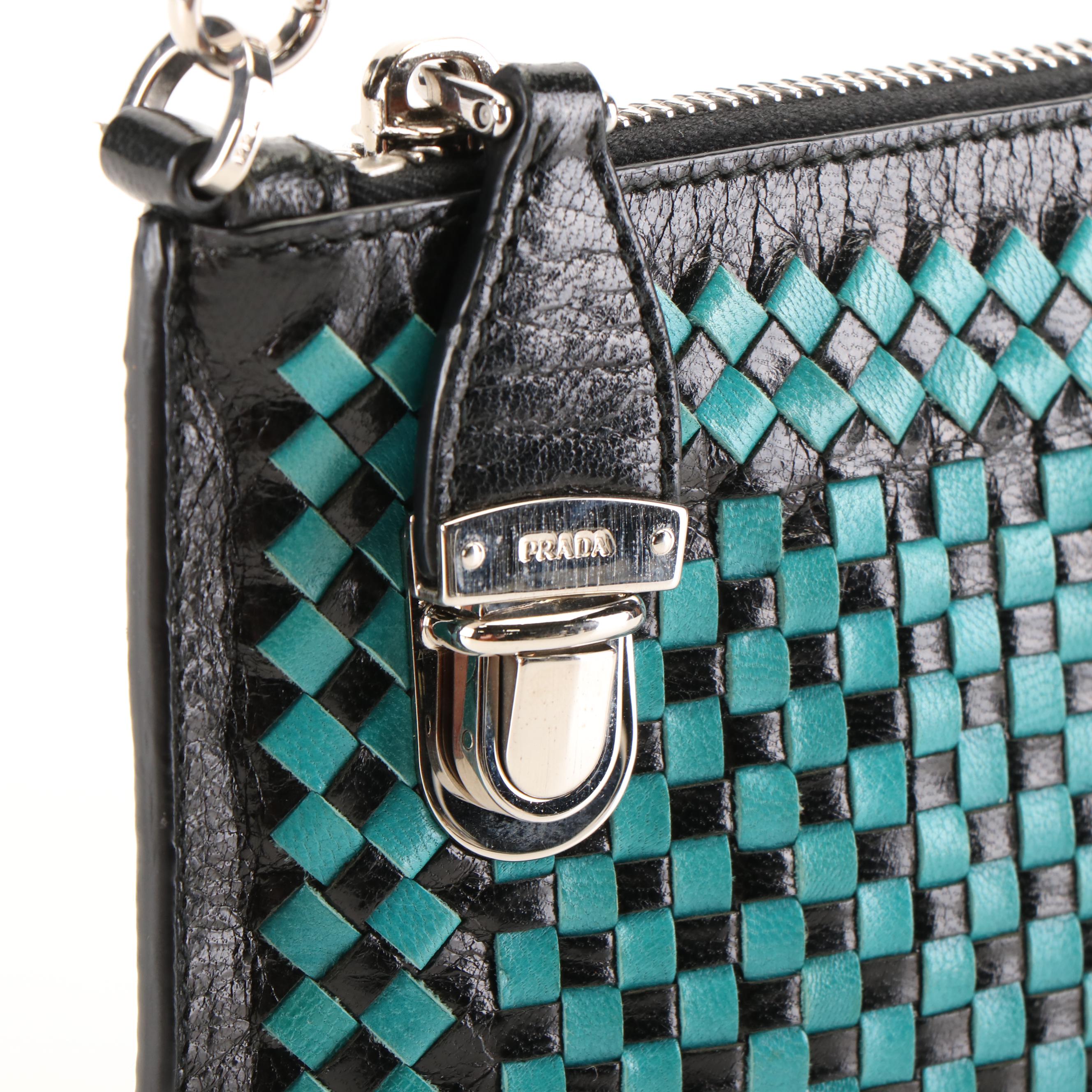 Prada Madras Woven Leather Clutch Bag