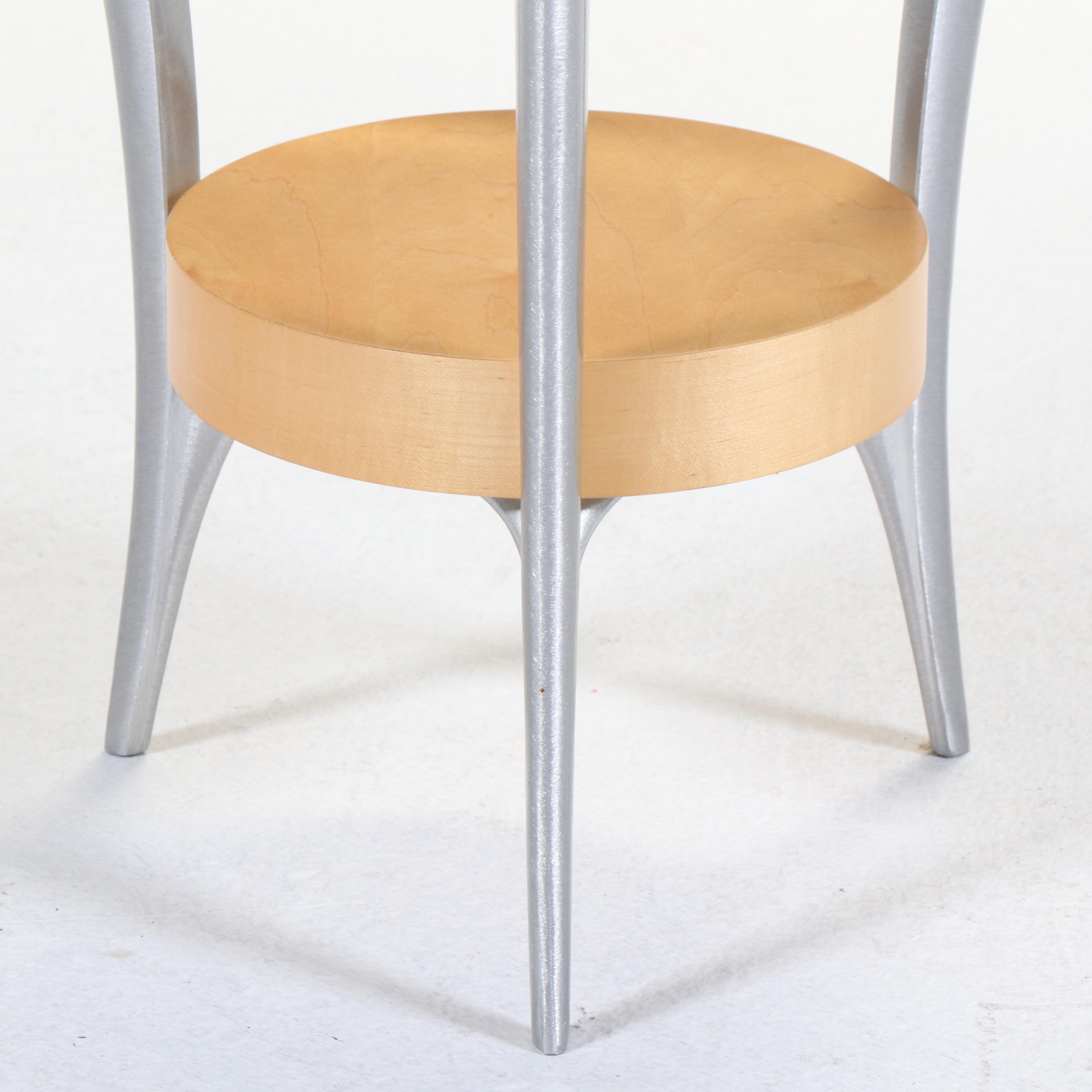 Modernist Style Brushed Metal, Birch, and Glass Top Side Table and Magazine Rack