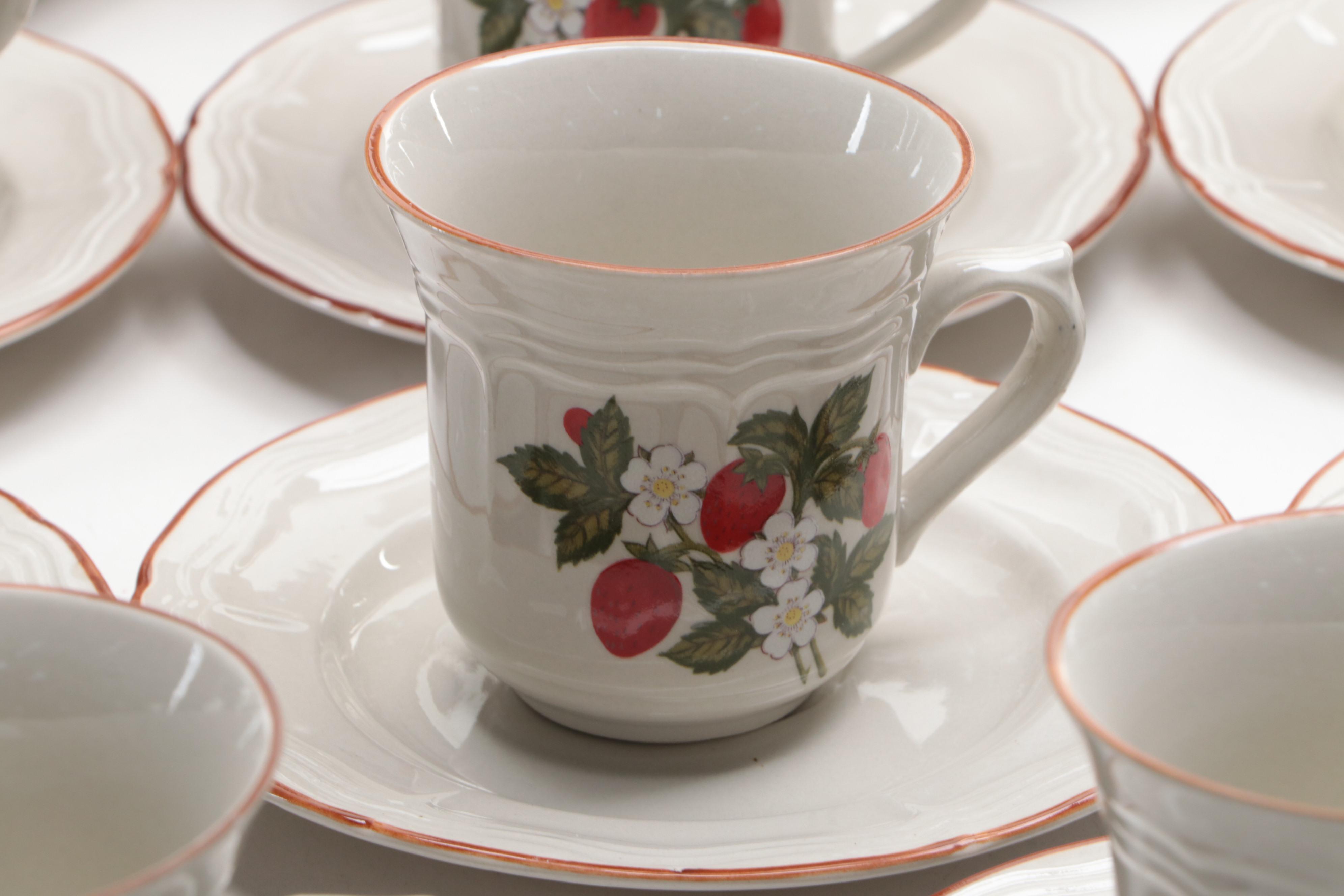 Gibson Strawberry Pattern Ceramic Dinner Plates, Teacups, Saucers and More