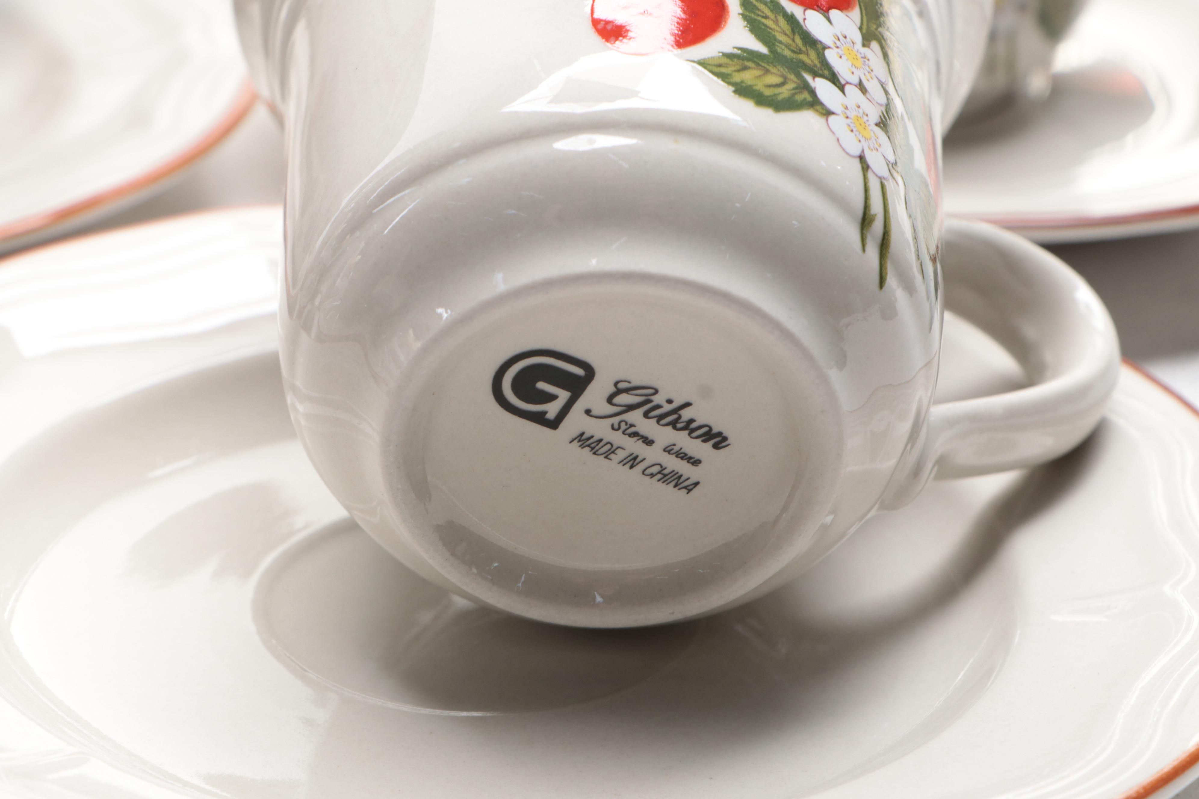 Gibson Strawberry Pattern Ceramic Dinner Plates, Teacups, Saucers and More
