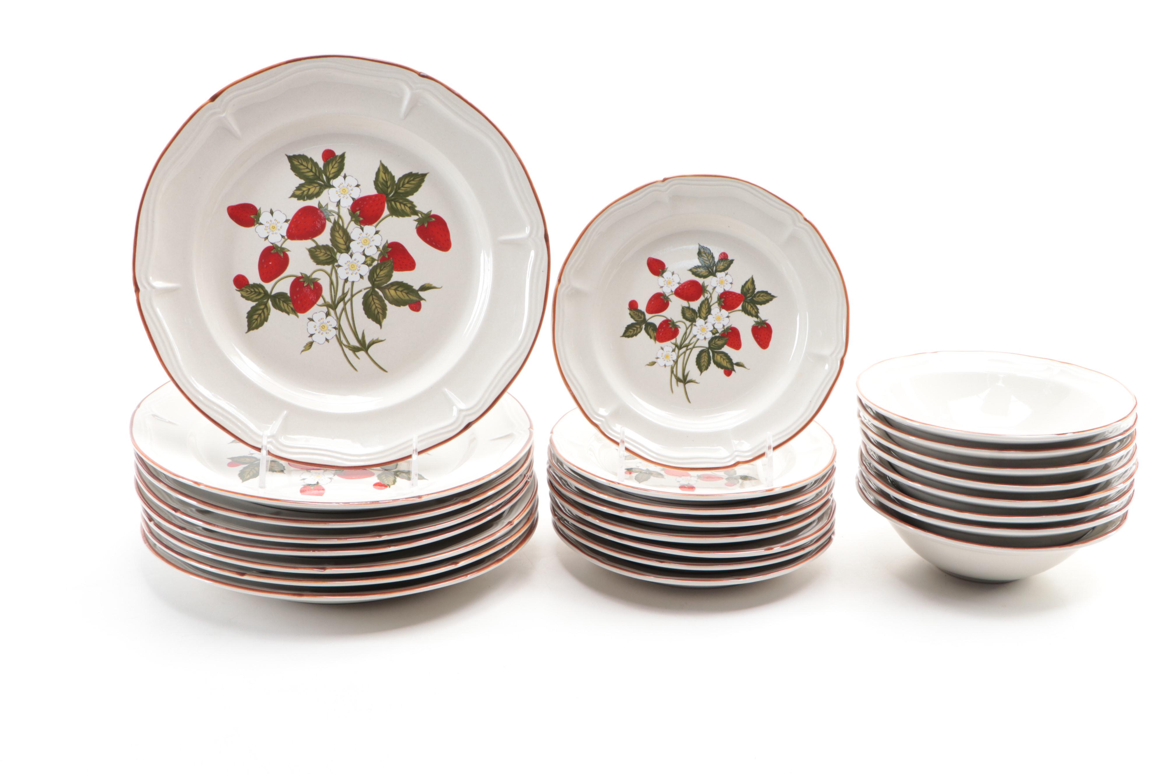 Gibson Strawberry Pattern Ceramic Dinner Plates, Teacups, Saucers and More