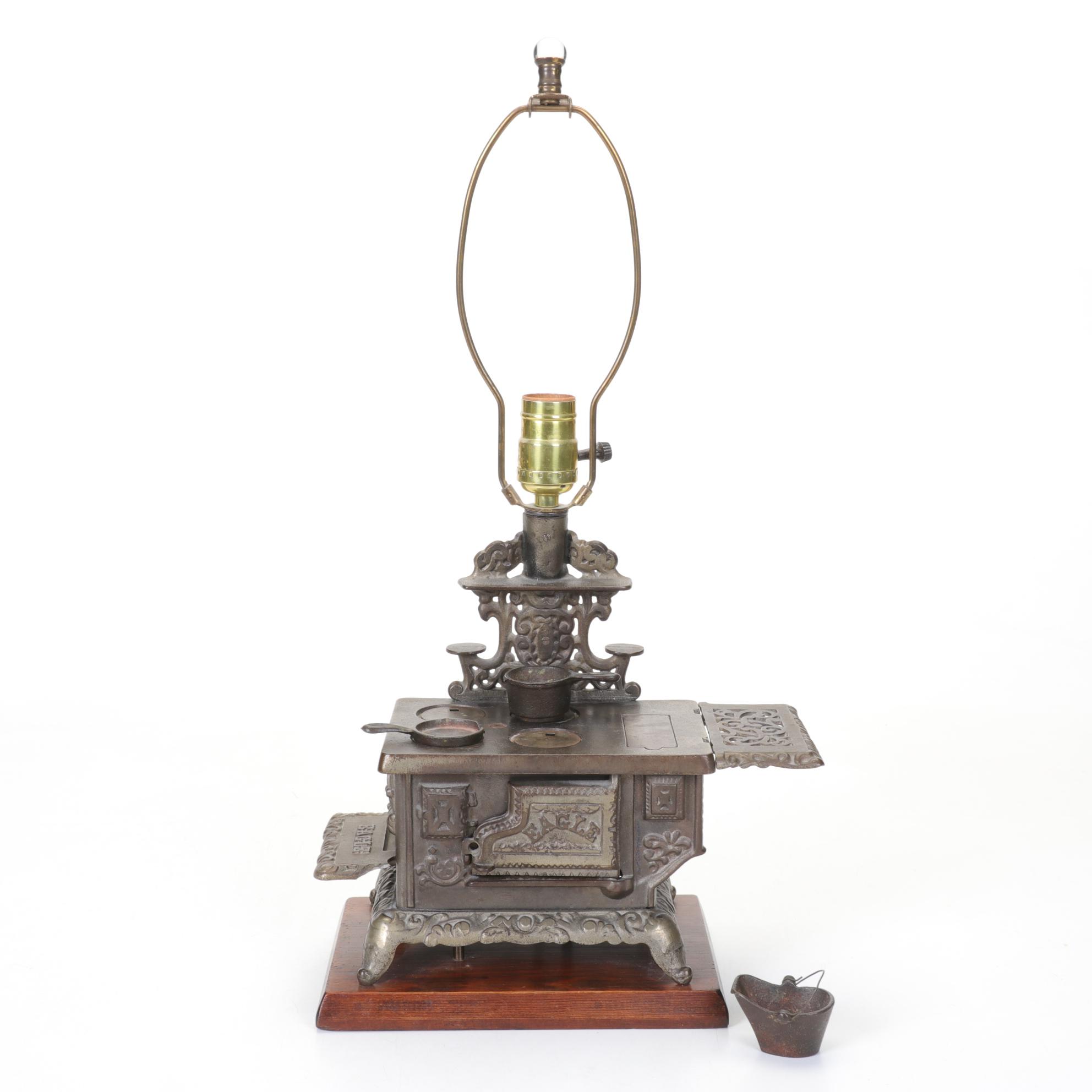 Lancaster "Eagle" Toy Stove Adapted as Table Lamp, Mid-20th C
