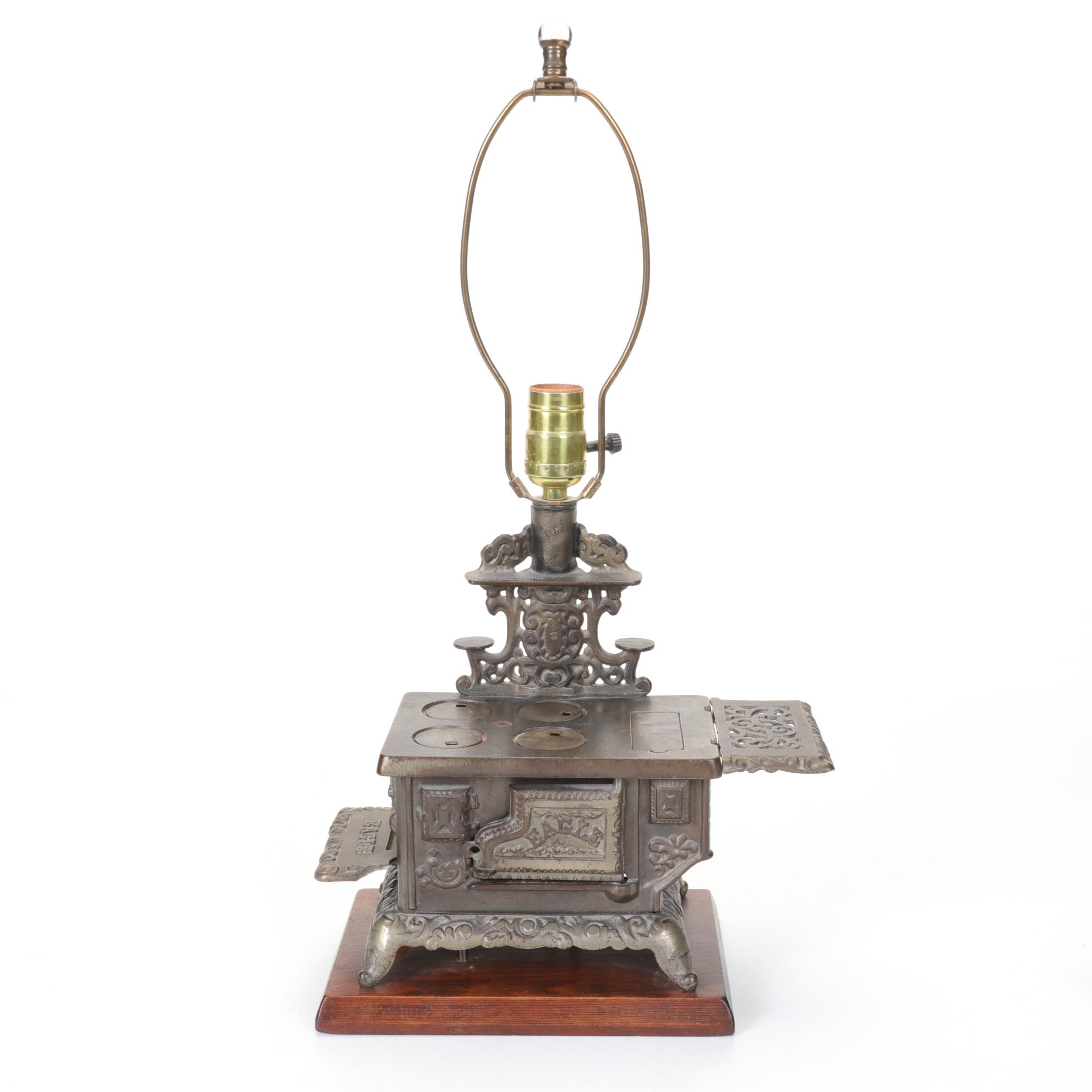 Lancaster "Eagle" Toy Stove Adapted as Table Lamp, Mid-20th C