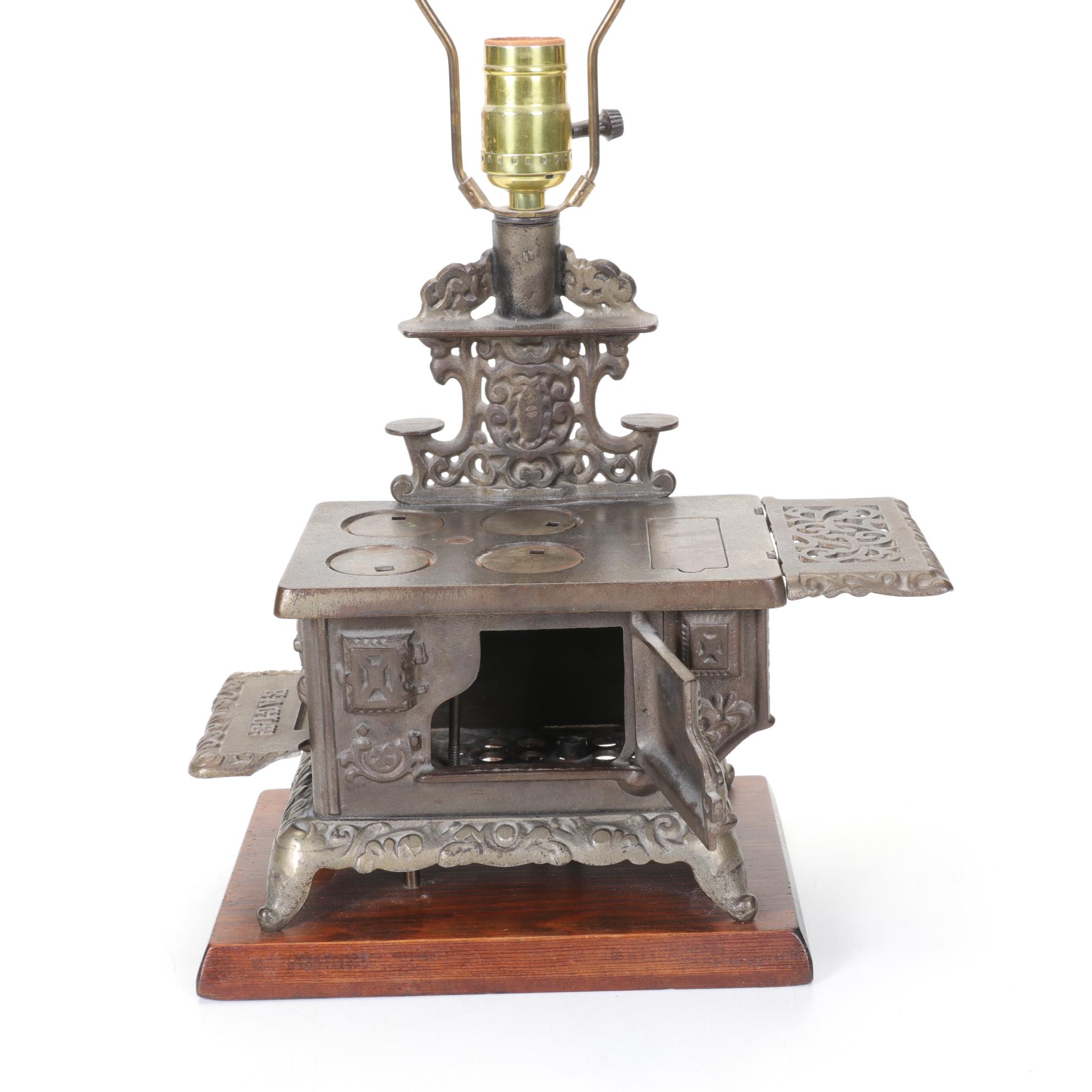 Lancaster "Eagle" Toy Stove Adapted as Table Lamp, Mid-20th C