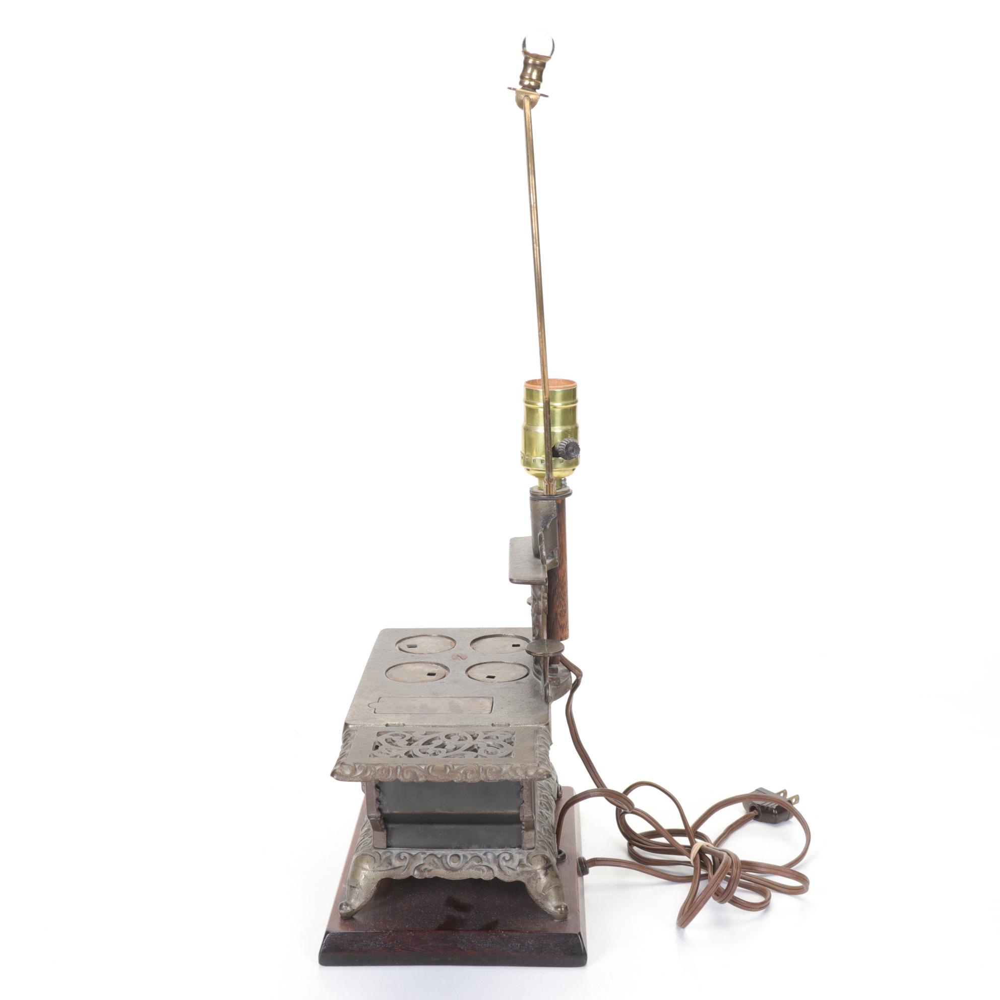 Lancaster "Eagle" Toy Stove Adapted as Table Lamp, Mid-20th C
