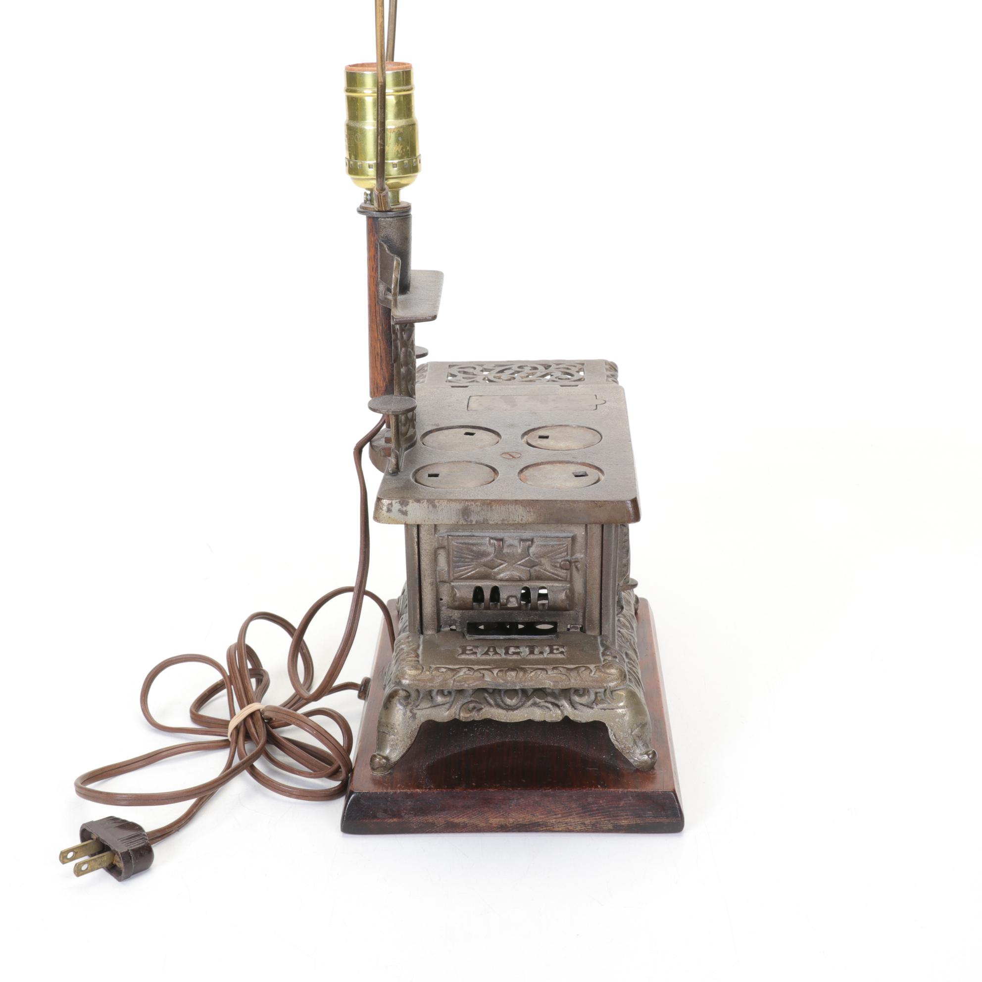 Lancaster "Eagle" Toy Stove Adapted as Table Lamp, Mid-20th C