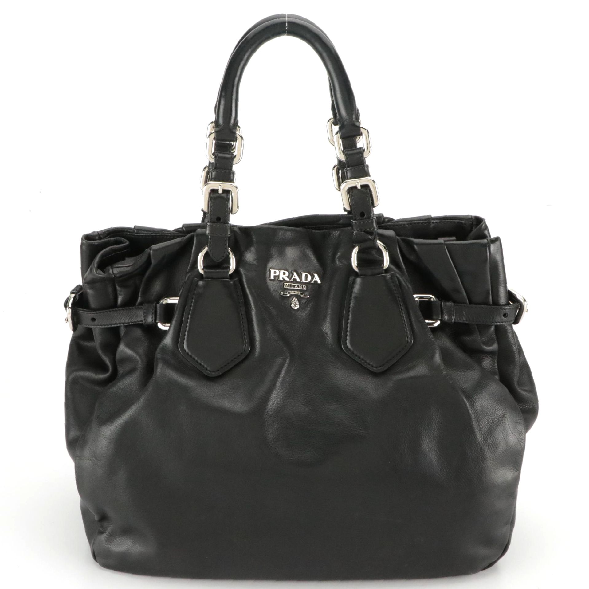 Prada Black Leather Buckle Accent Two-Way Shoulder Bag