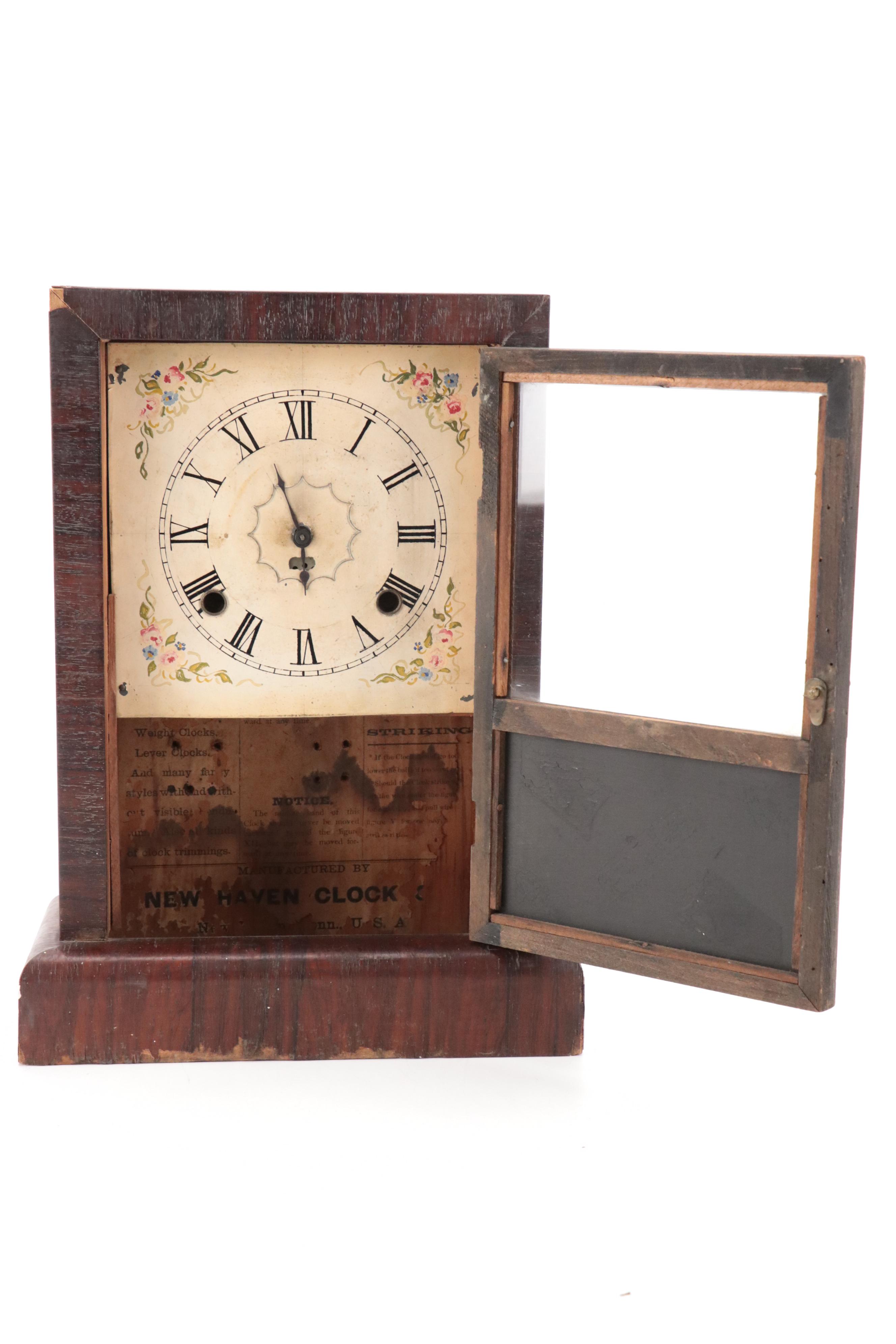 New Haven Clock Co. Reverse Painted Mantel Clock, Late 19th/ Early 20th Century