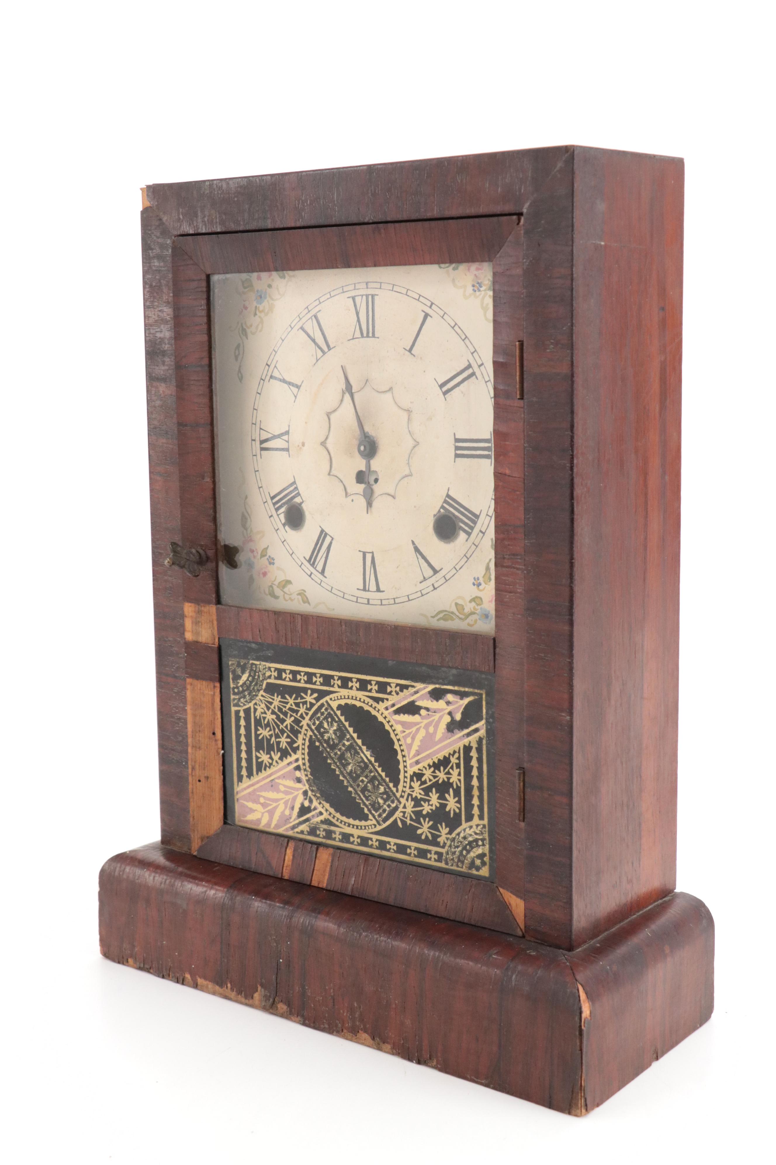 New Haven Clock Co. Reverse Painted Mantel Clock, Late 19th/ Early 20th Century