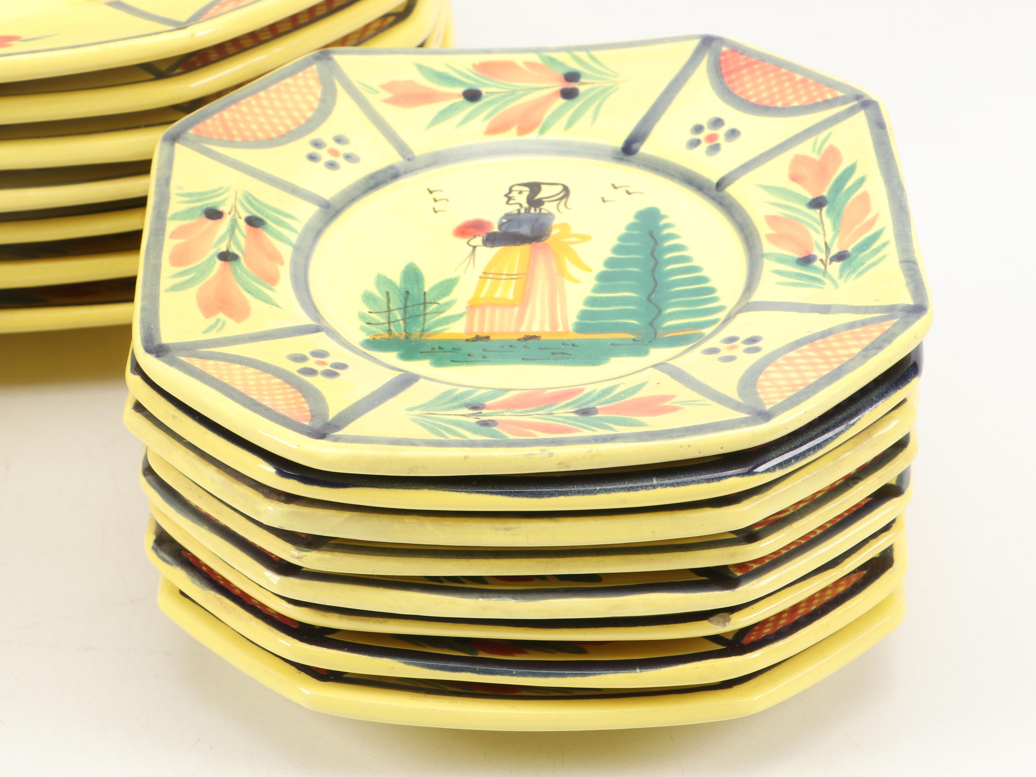 Henriot Quimper Faience "Soleil Yellow" Dinnerware, Mid to Late 20th Century