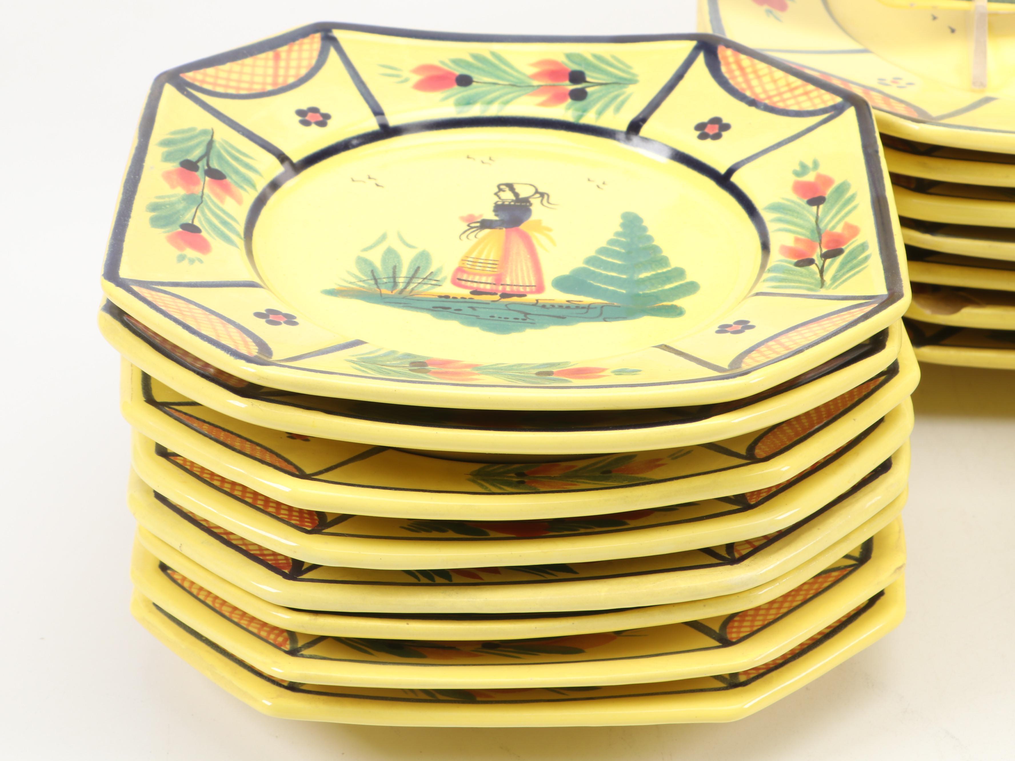 Henriot Quimper Faience "Soleil Yellow" Dinnerware, Mid to Late 20th Century