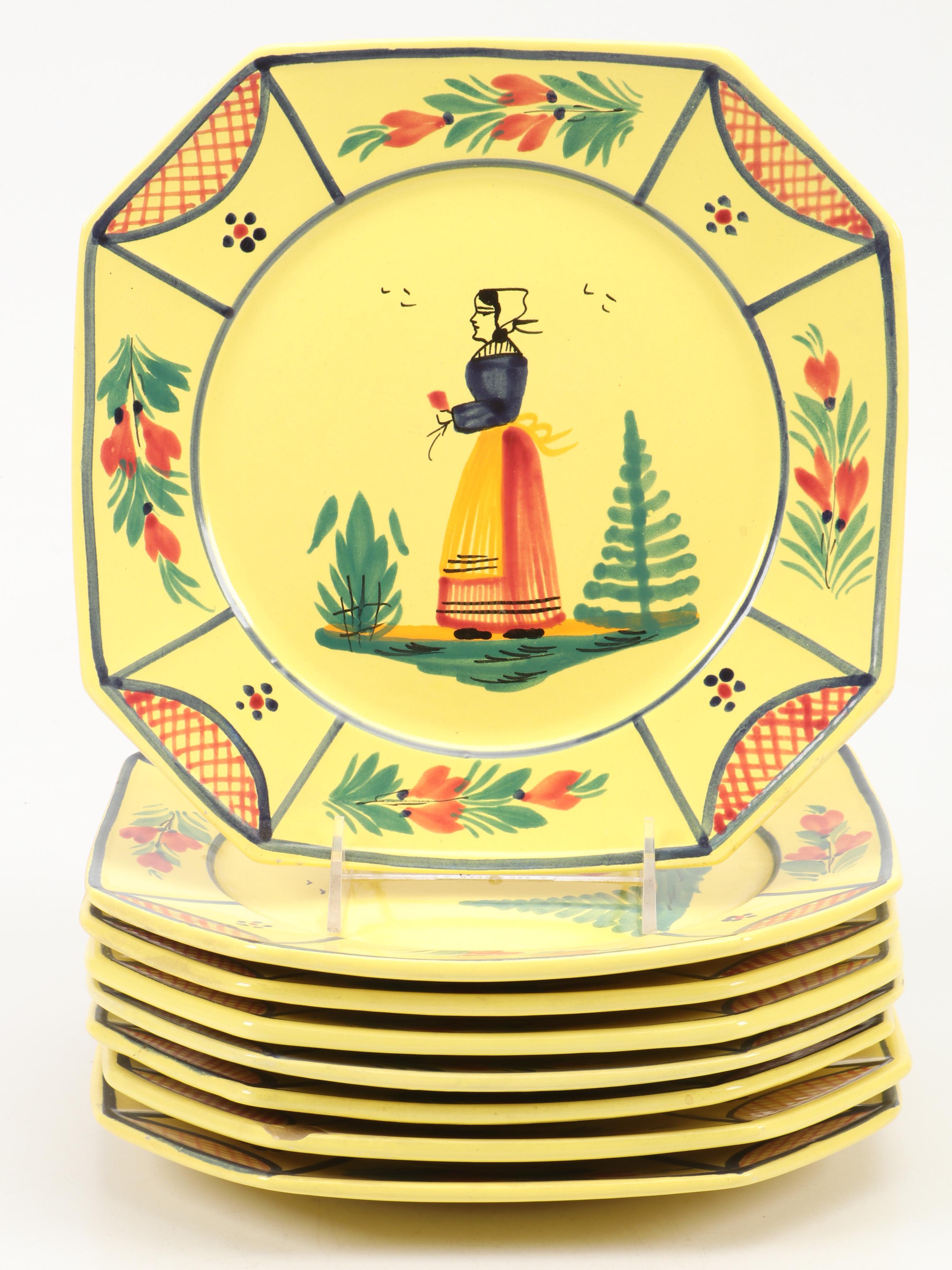 Henriot Quimper Faience "Soleil Yellow" Dinnerware, Mid to Late 20th Century