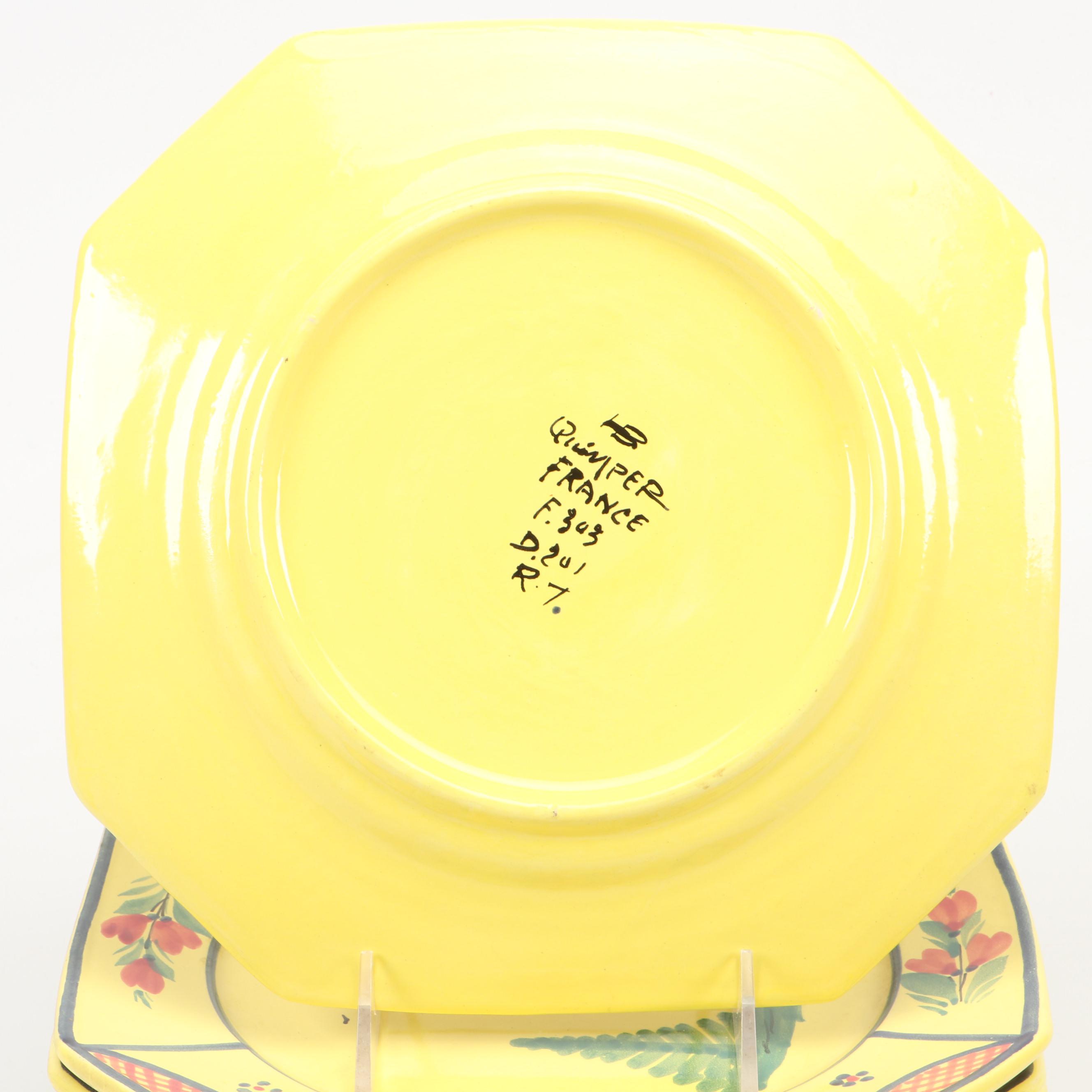 Henriot Quimper Faience "Soleil Yellow" Dinnerware, Mid to Late 20th Century