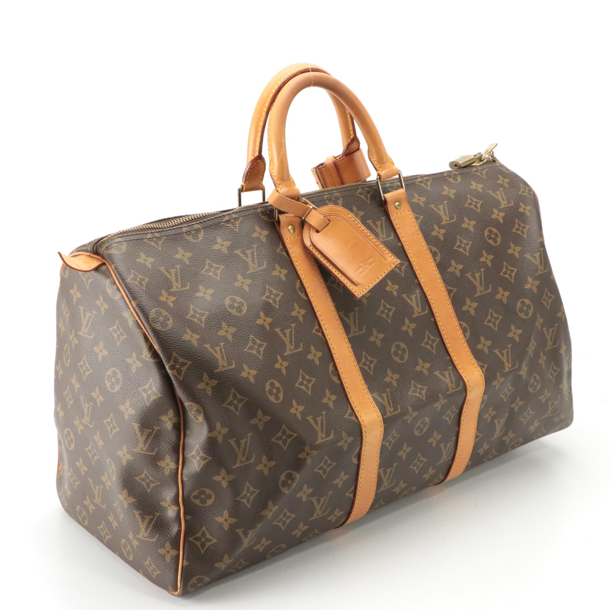 Louis Vuitton Keepall 50 Boston Bag in Brown Monogram Canvas and Leather