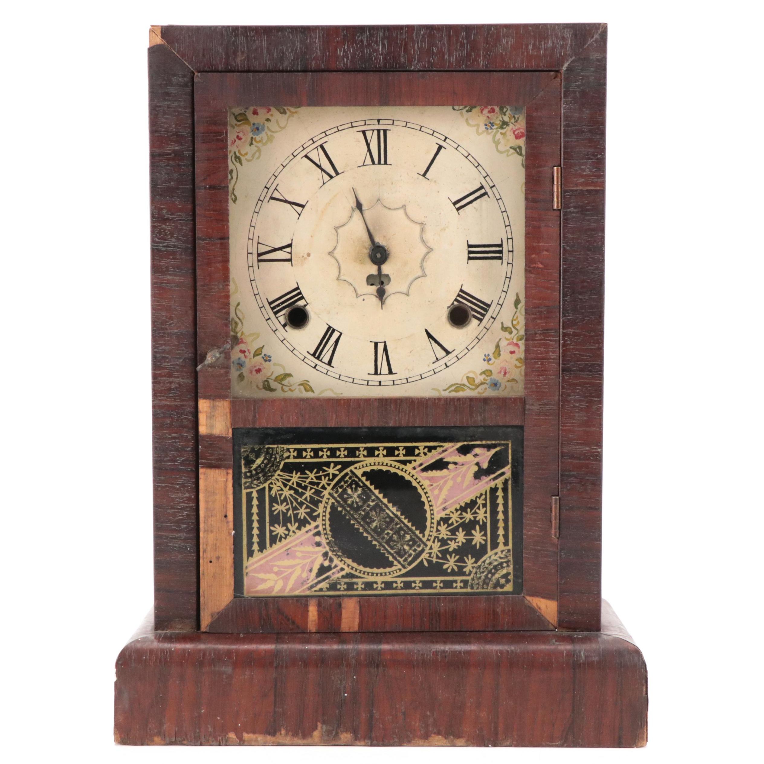 New Haven Clock Co. Reverse Painted Mantel Clock, Late 19th/ Early 20th Century