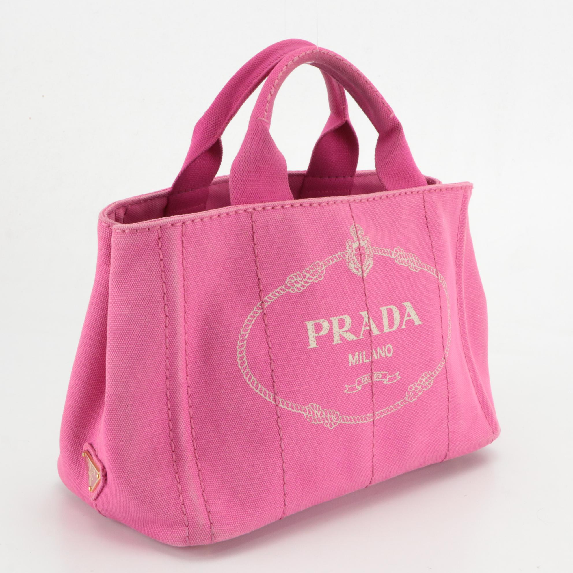 Prada Canapa Logo Hot Pink Canvas Top Handle Tote Bag
