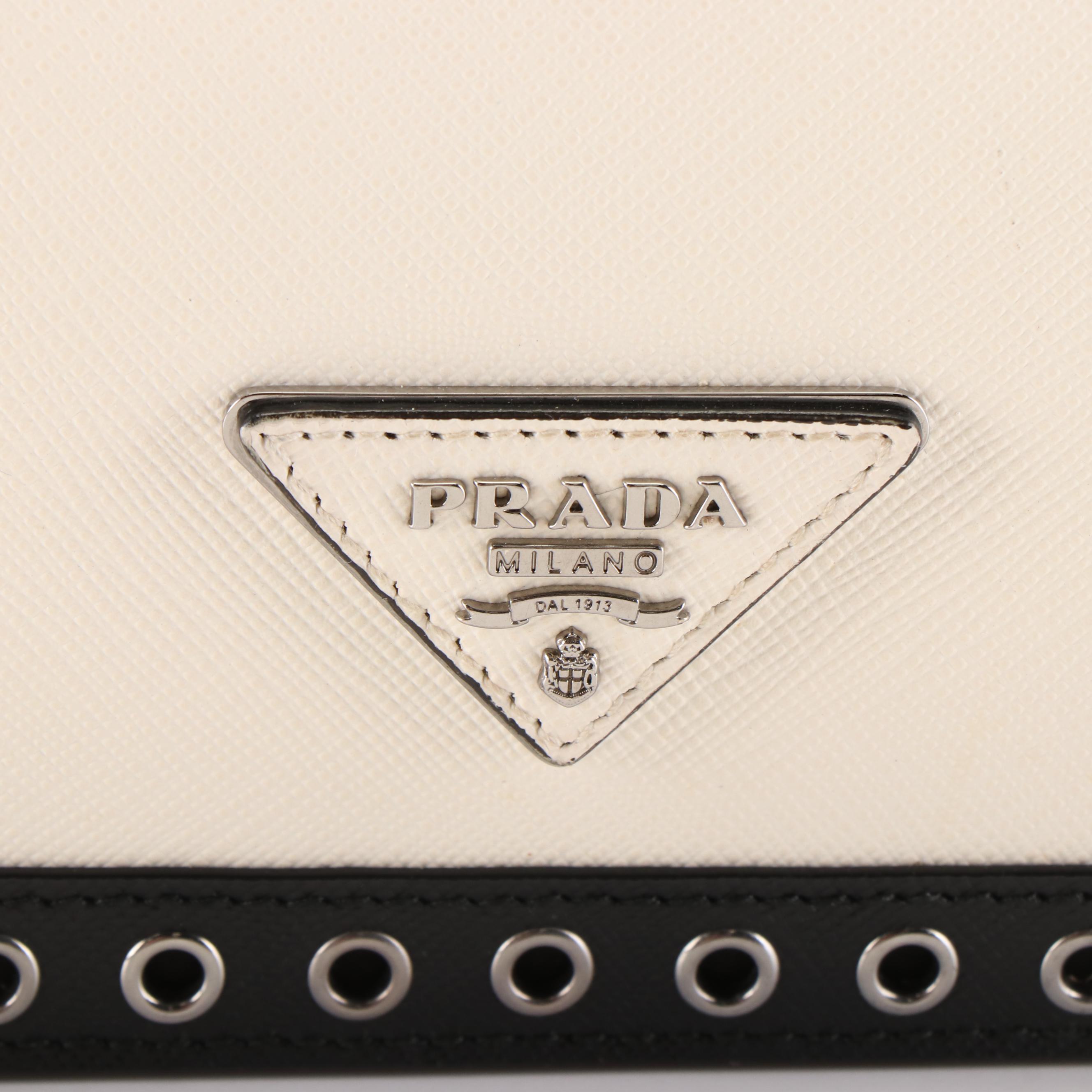 Prada Leather Embroidered  Saffiano Leather  Clutch Bag