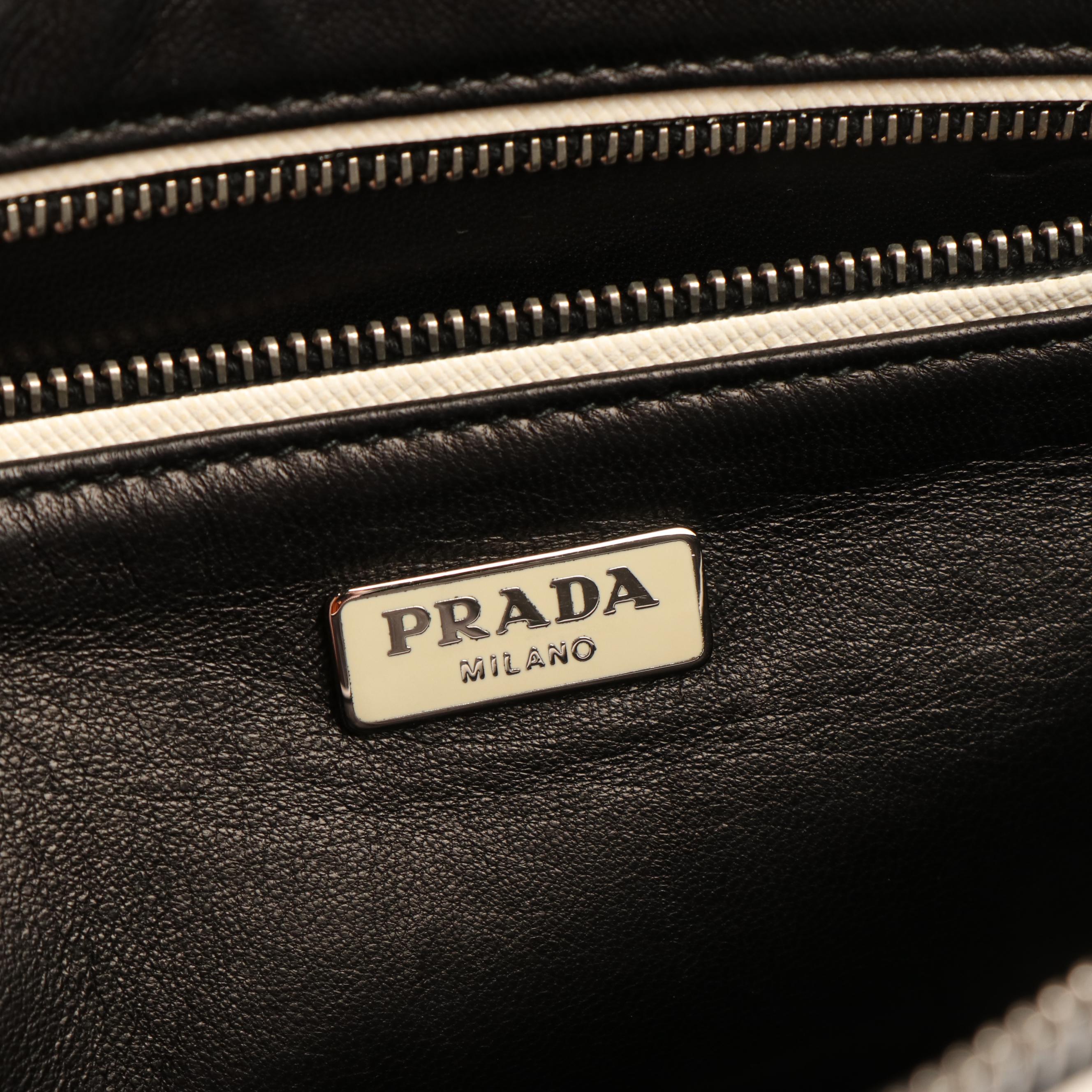 Prada Leather Embroidered  Saffiano Leather  Clutch Bag