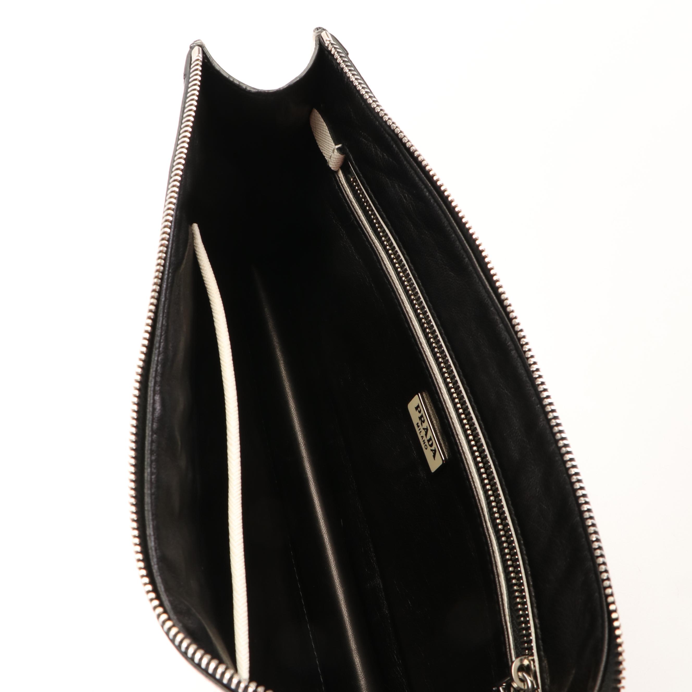 Prada Leather Embroidered  Saffiano Leather  Clutch Bag