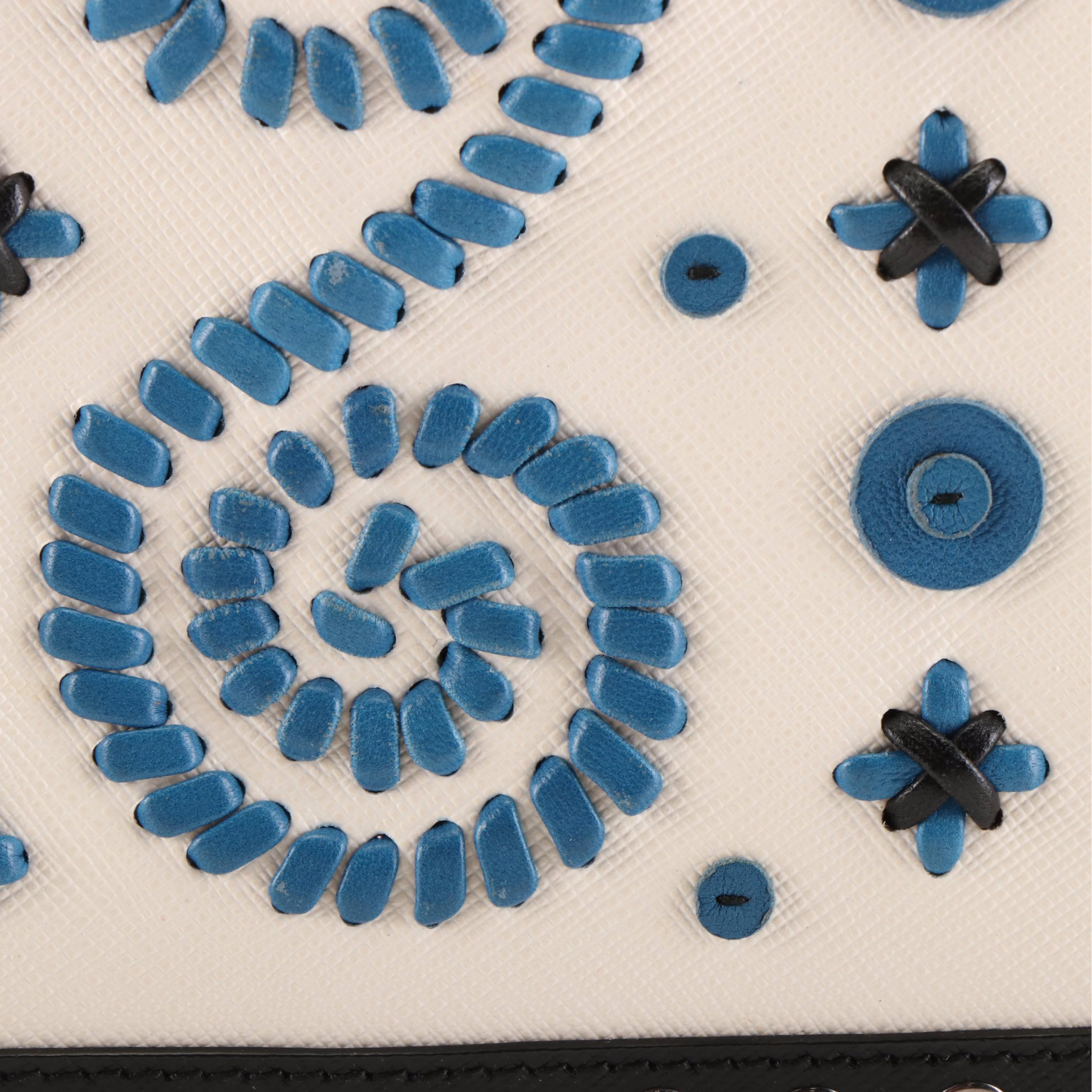 Prada Leather Embroidered  Saffiano Leather  Clutch Bag