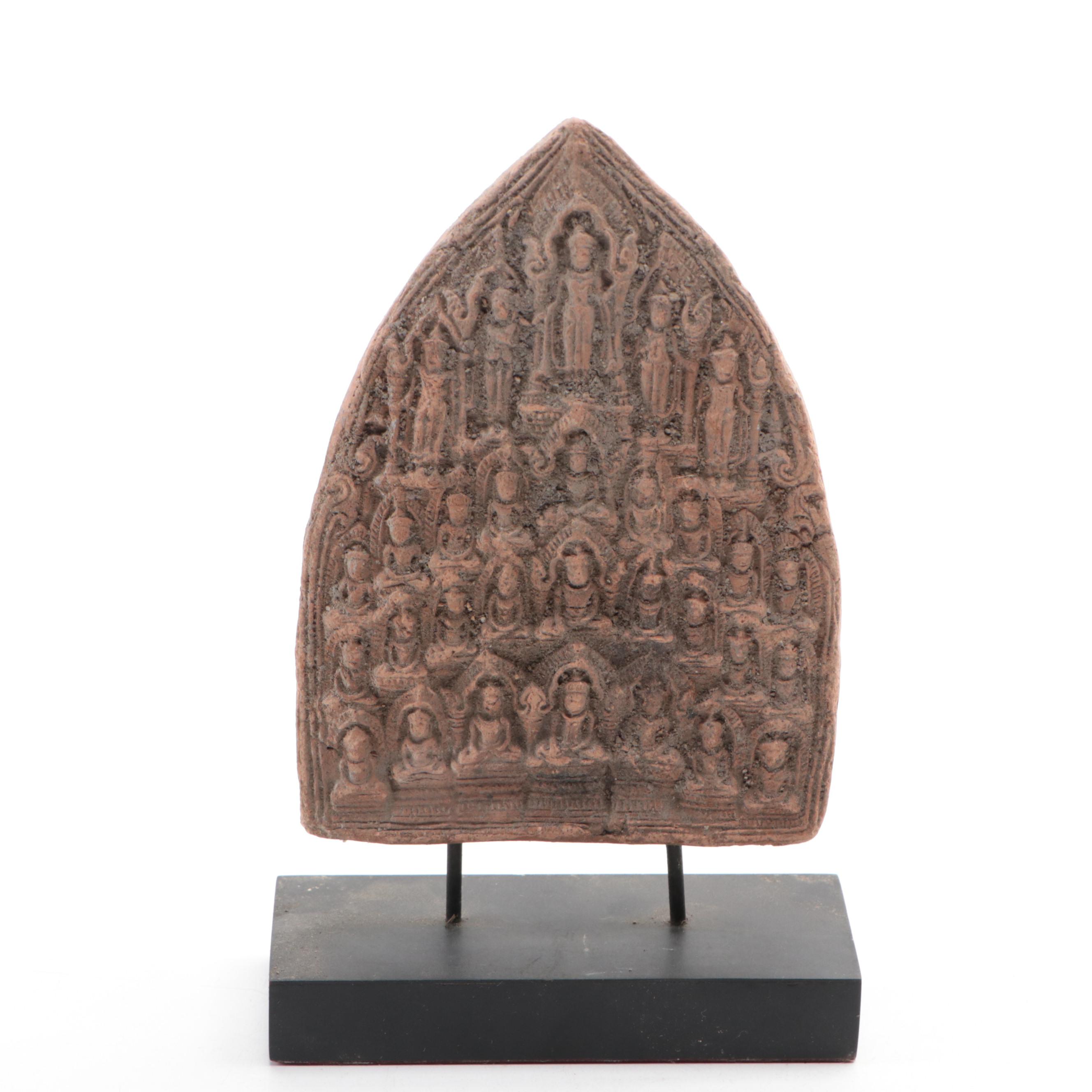 Carved Clay Buddhist Tsatsa Tablet and Votive Offering Tablet