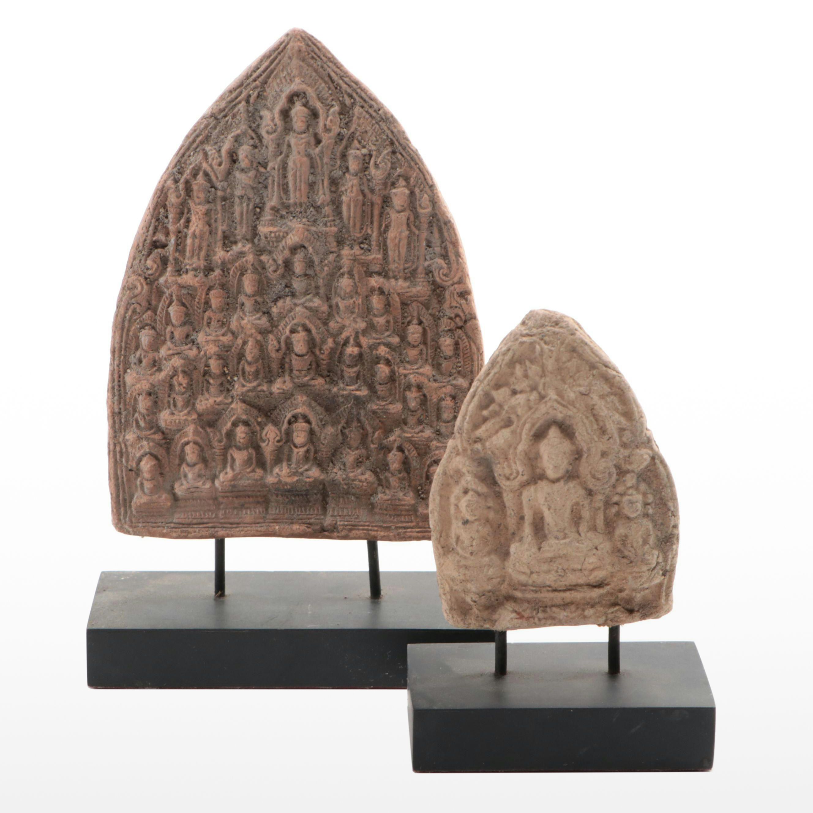 Carved Clay Buddhist Tsatsa Tablet and Votive Offering Tablet