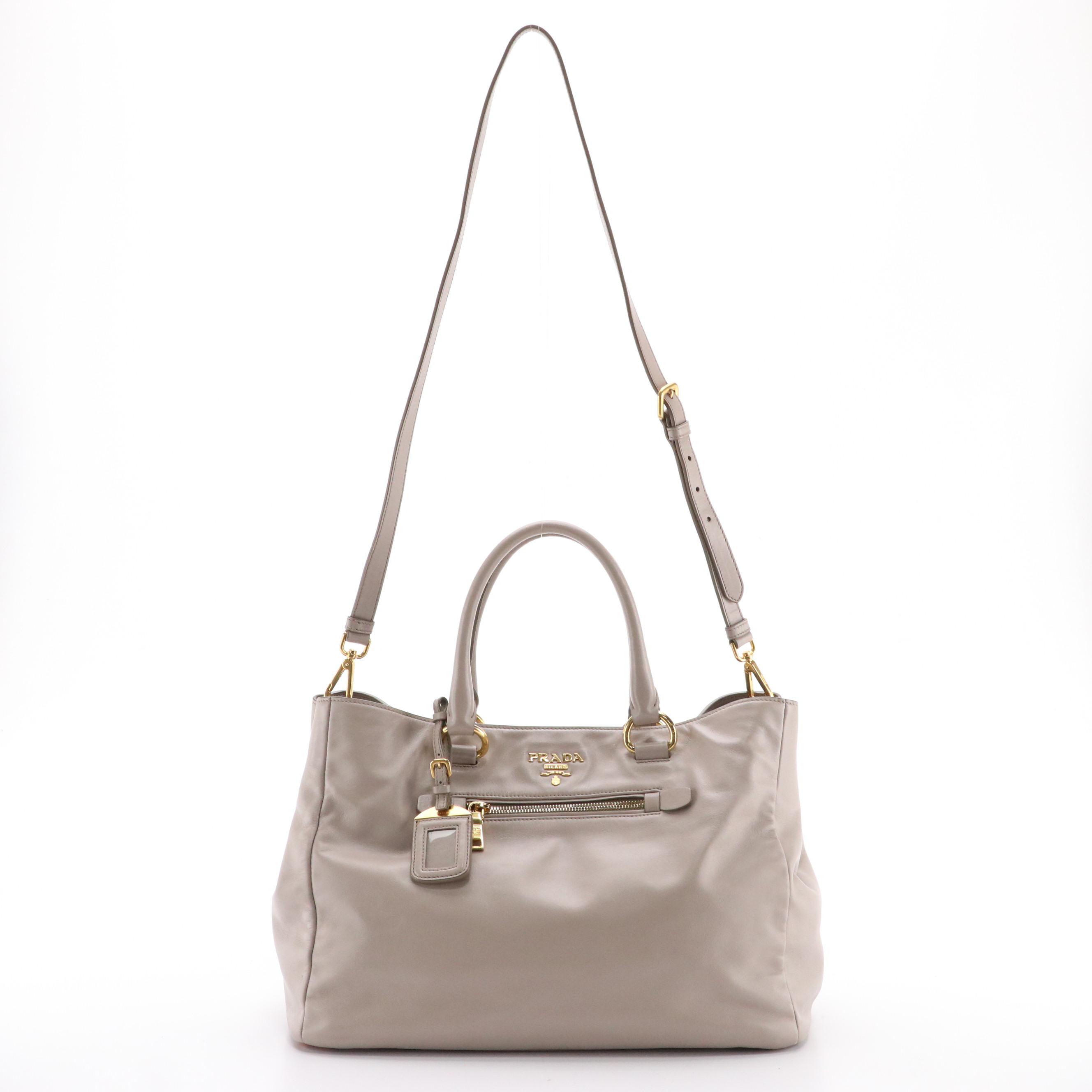 Prada Taupe Beige Leather Two-Way Tote Bag