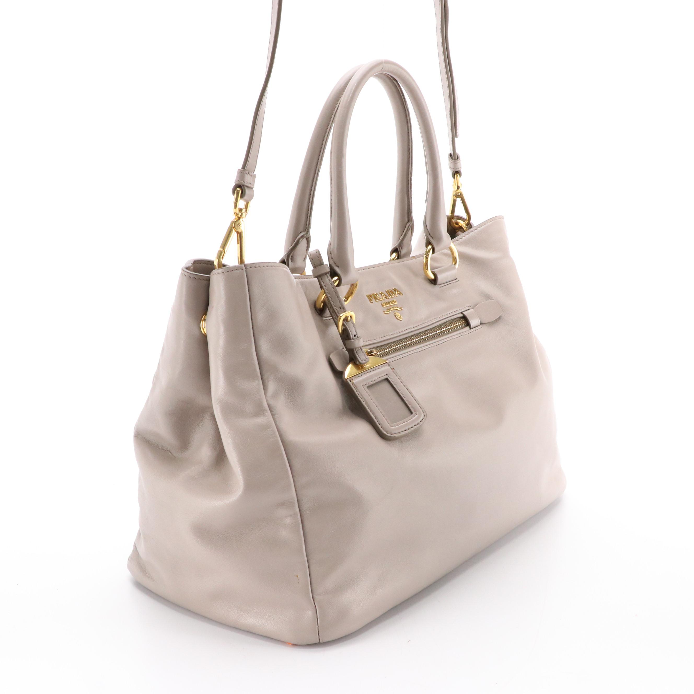 Prada Taupe Beige Leather Two-Way Tote Bag