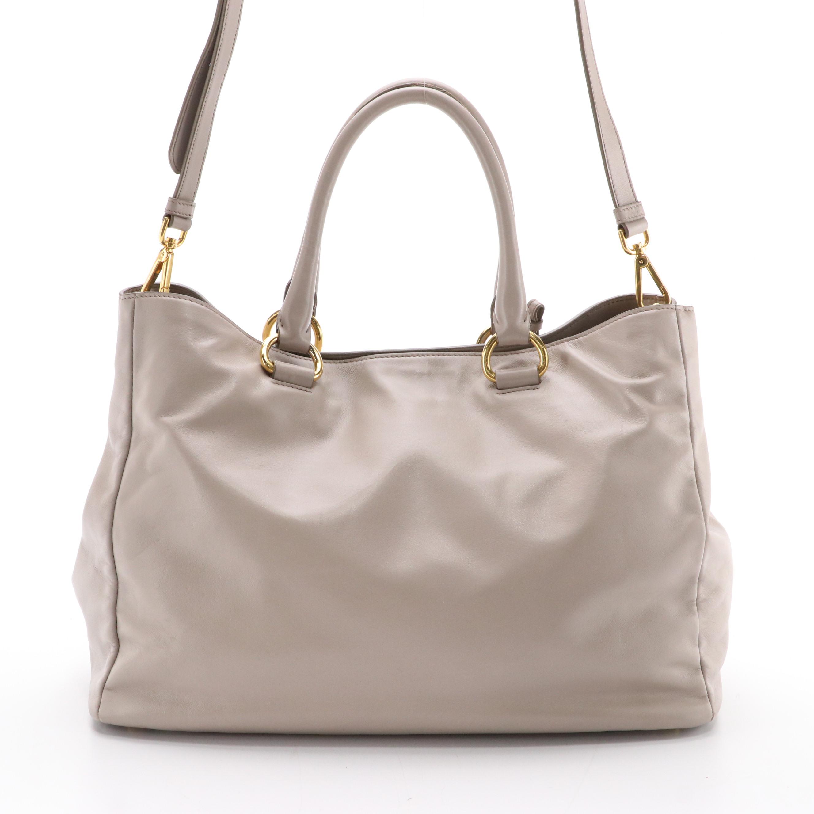 Prada Taupe Beige Leather Two-Way Tote Bag