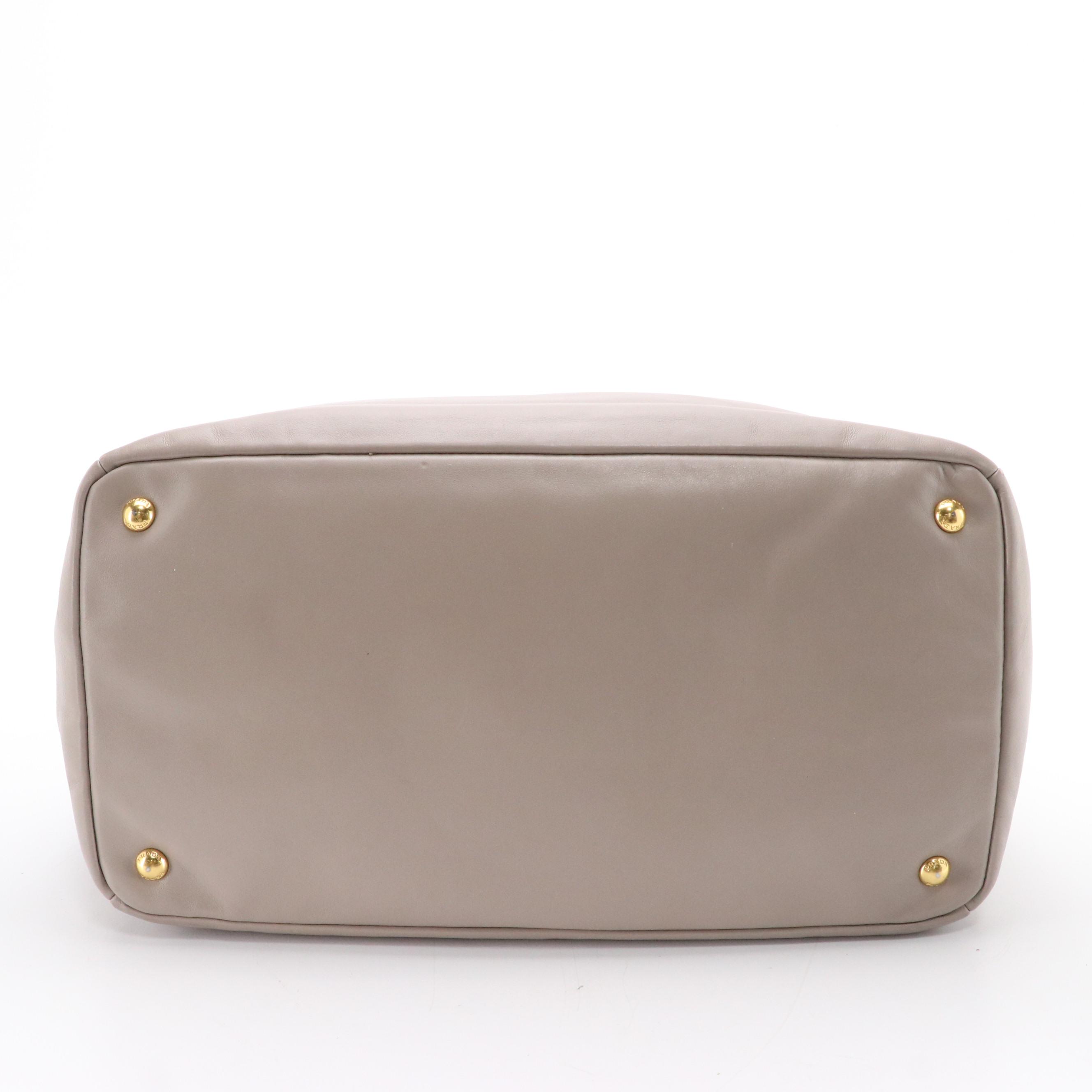 Prada Taupe Beige Leather Two-Way Tote Bag