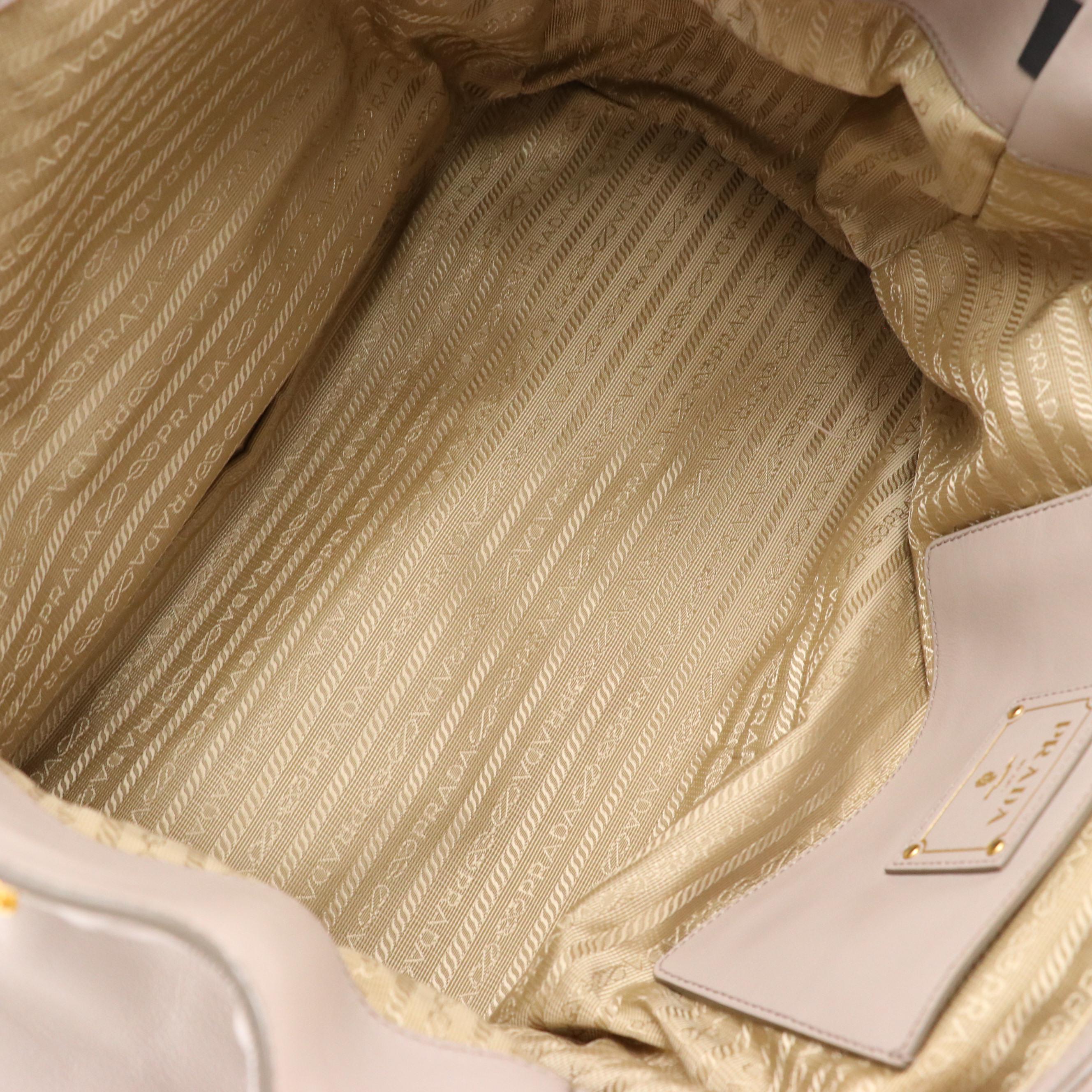 Prada Taupe Beige Leather Two-Way Tote Bag