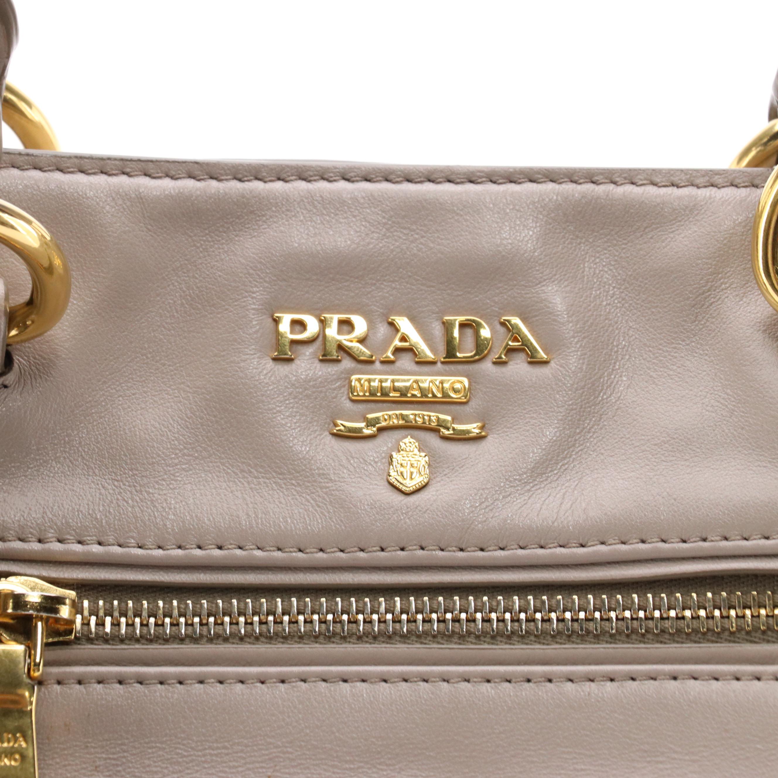Prada Taupe Beige Leather Two-Way Tote Bag