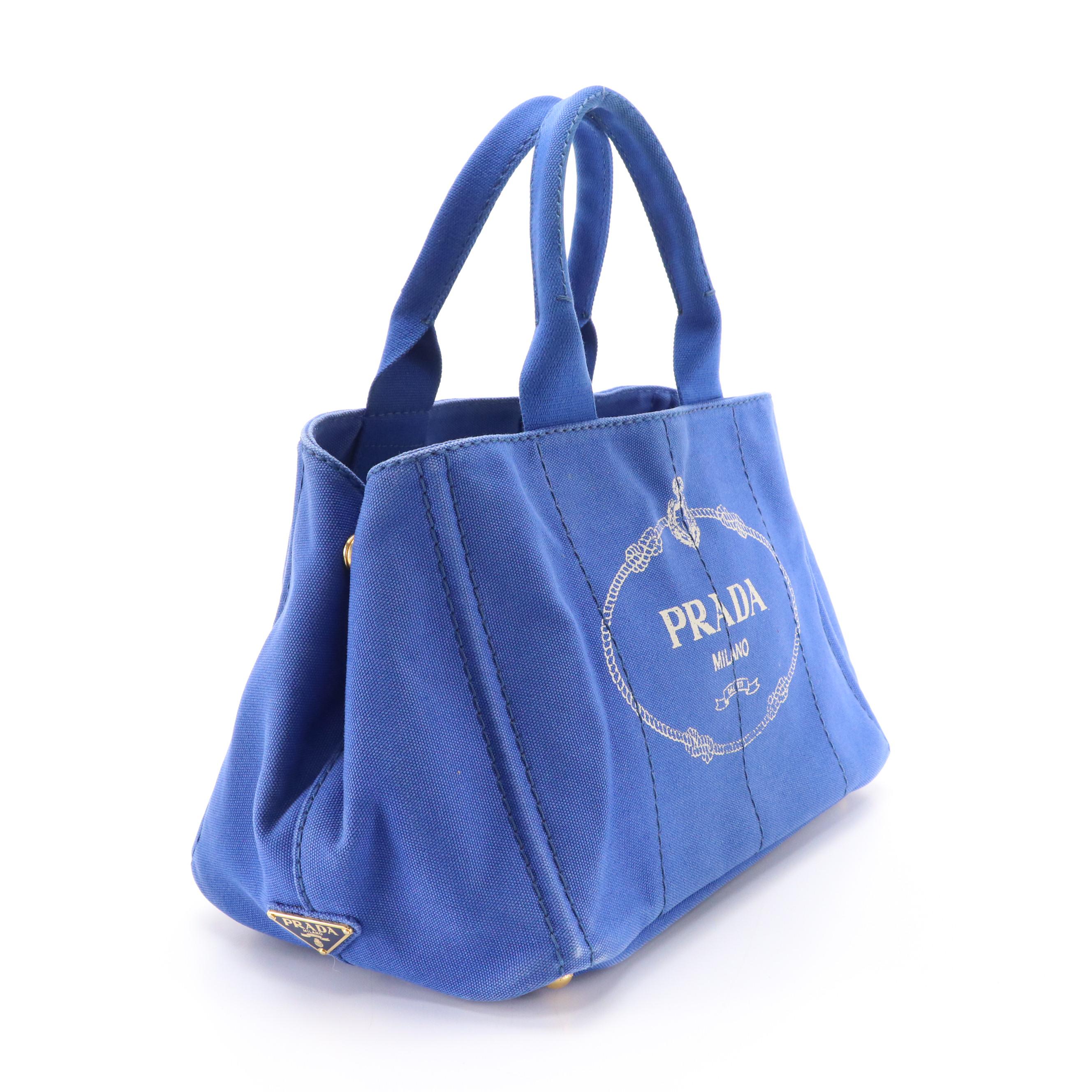 Prada Canapa Logo Top Handle Tote in Cobalt Blue Canvas