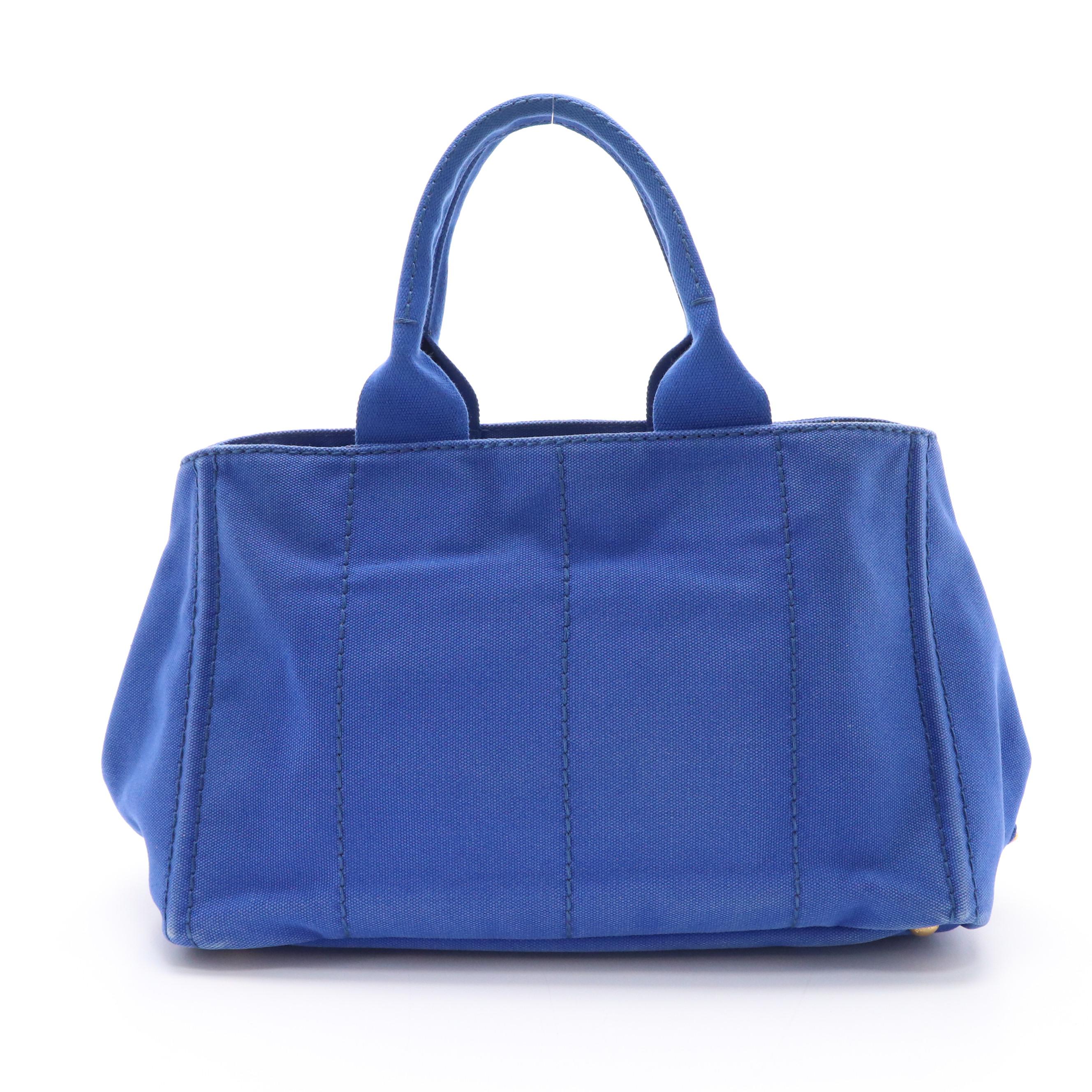 Prada Canapa Logo Top Handle Tote in Cobalt Blue Canvas