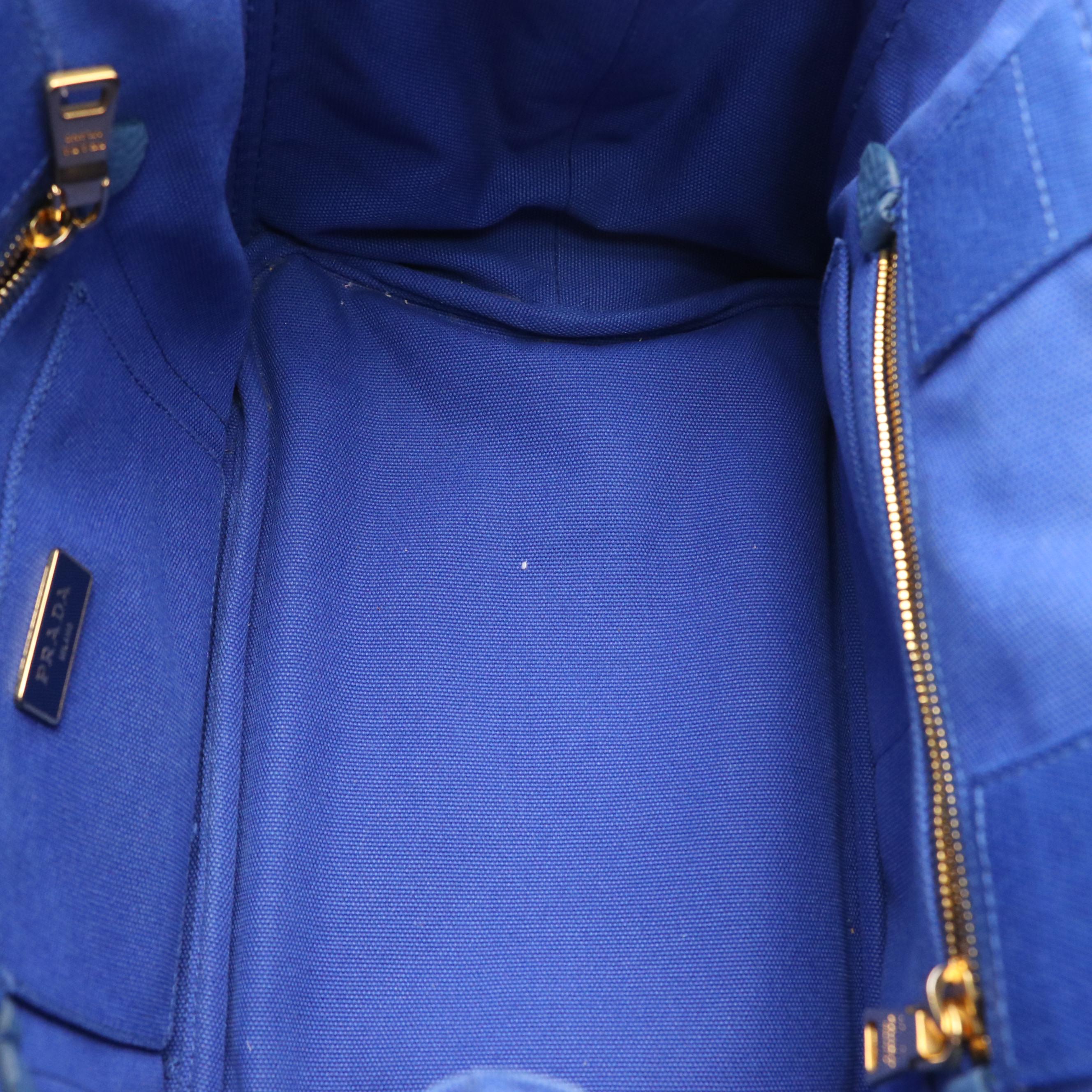 Prada Canapa Logo Top Handle Tote in Cobalt Blue Canvas