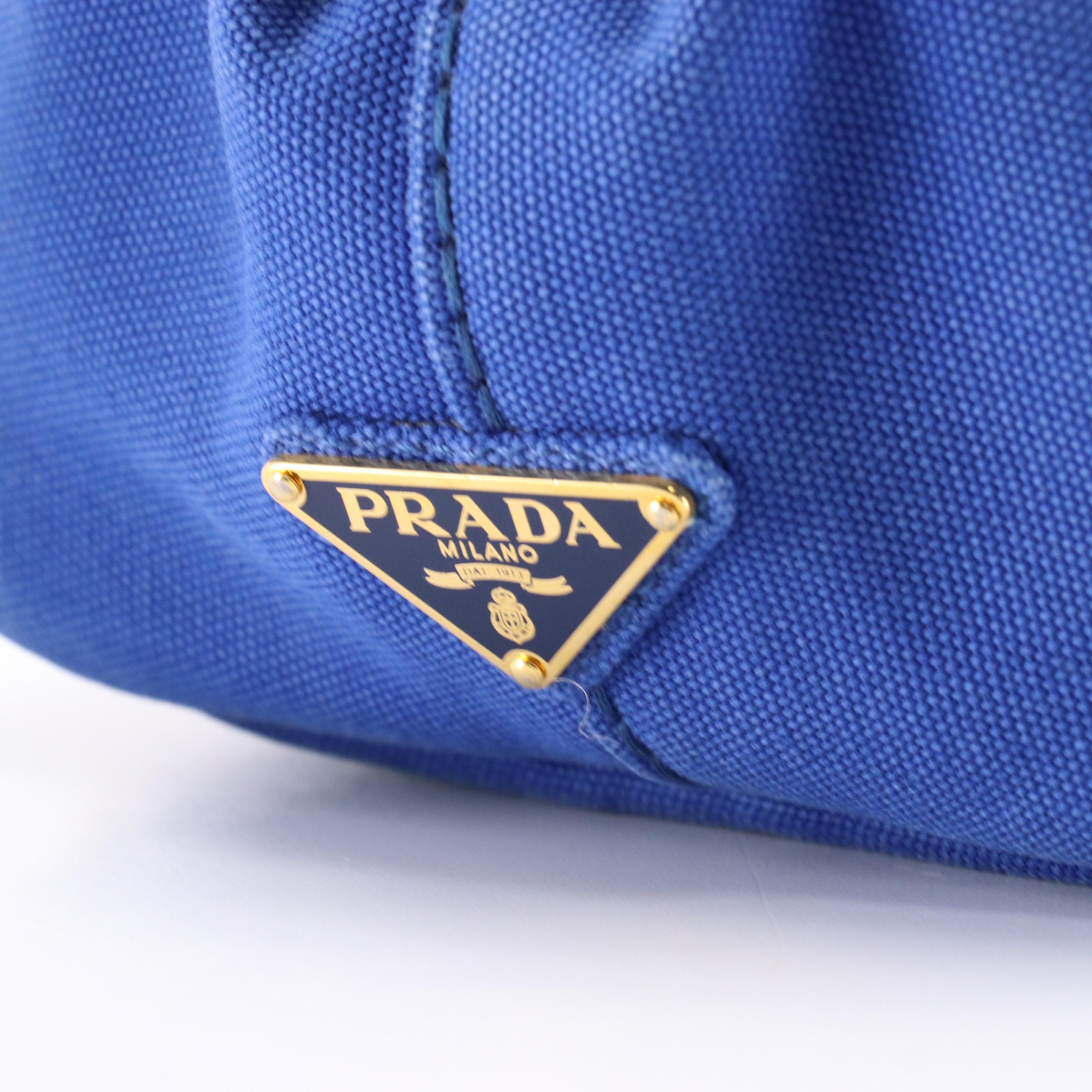 Prada Canapa Logo Top Handle Tote in Cobalt Blue Canvas