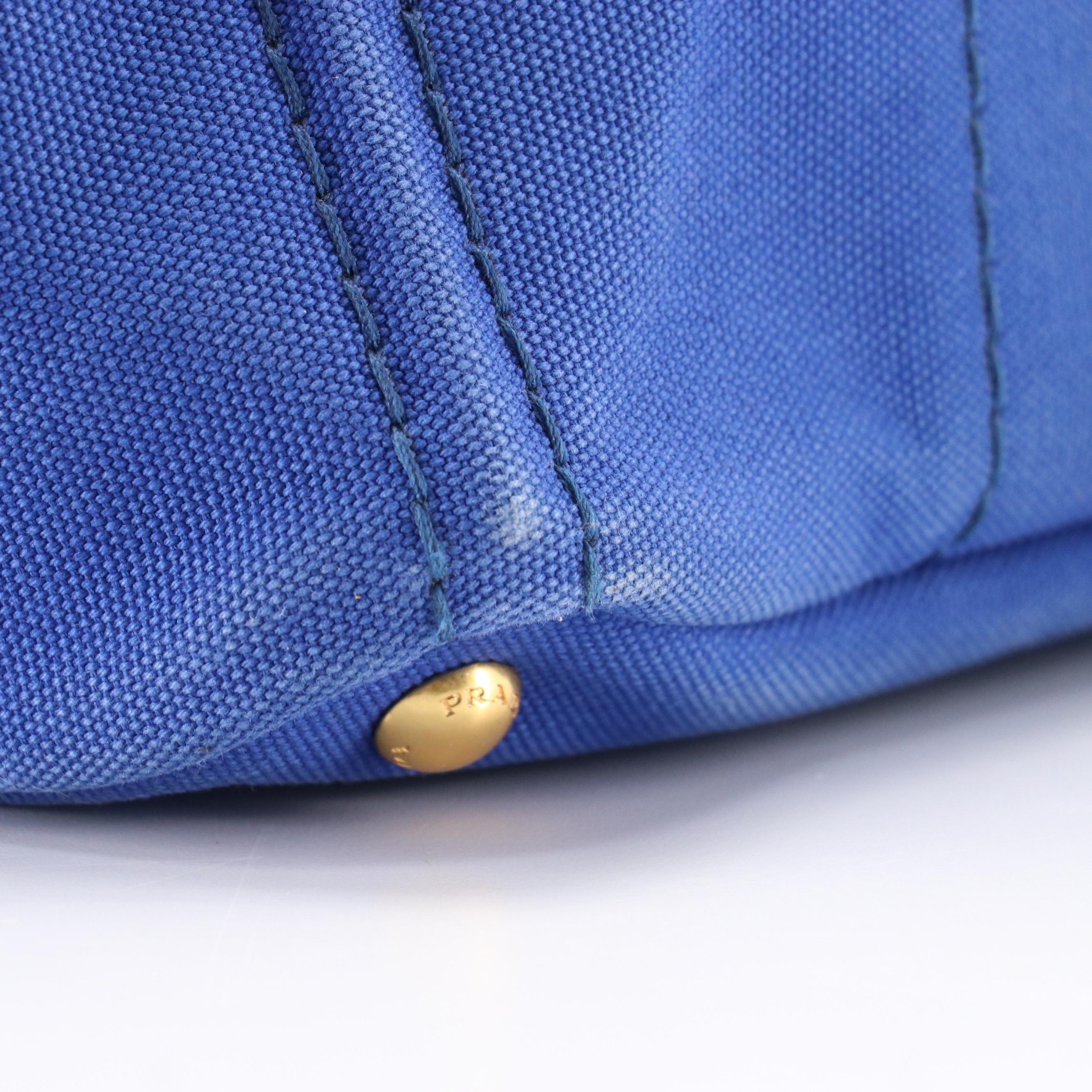 Prada Canapa Logo Top Handle Tote in Cobalt Blue Canvas