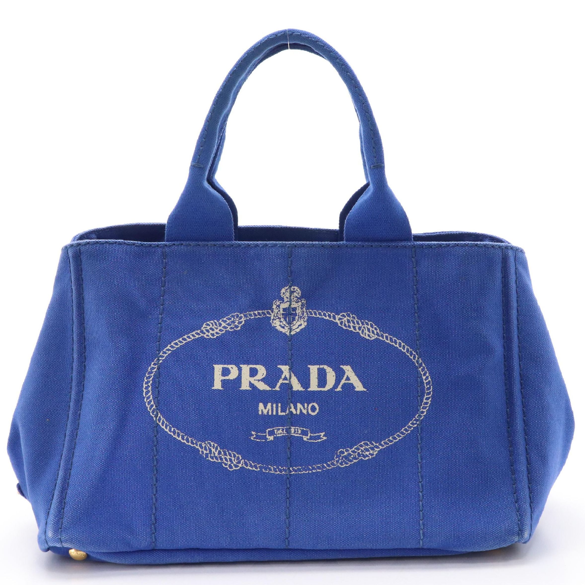 Prada Canapa Logo Top Handle Tote in Cobalt Blue Canvas