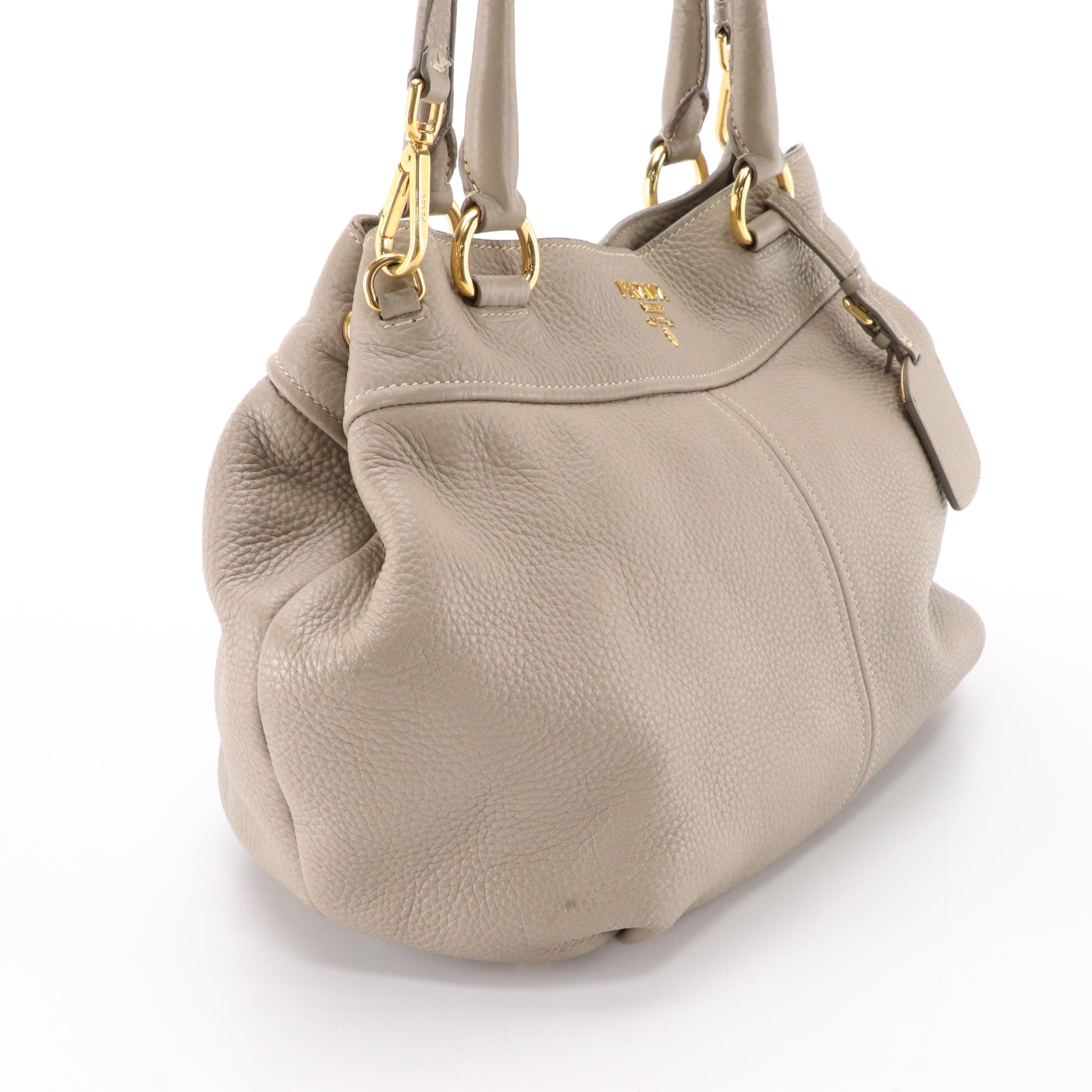 Prada Taupe Pebble Grained Leather Two-Way Bag
