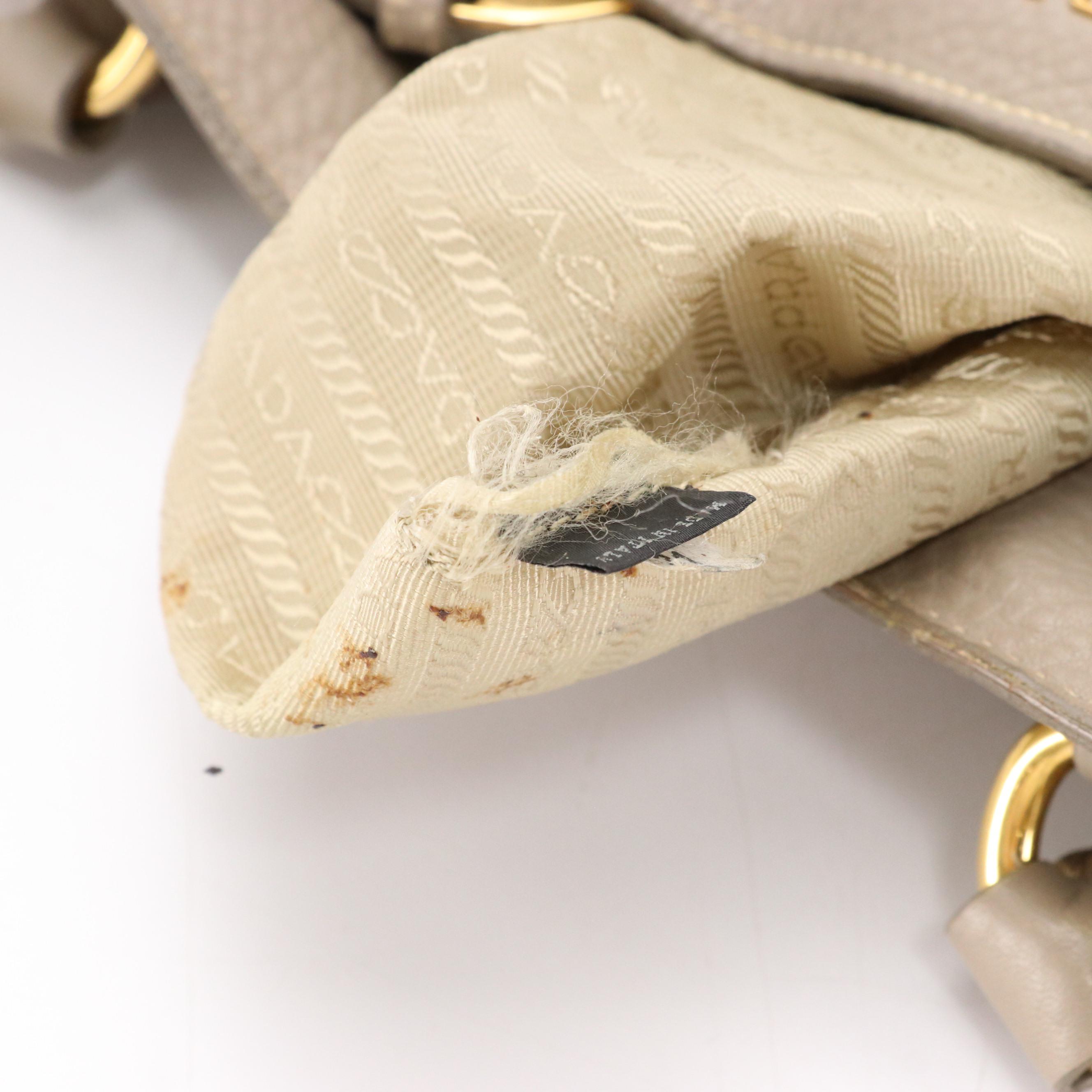 Prada Taupe Pebble Grained Leather Two-Way Bag