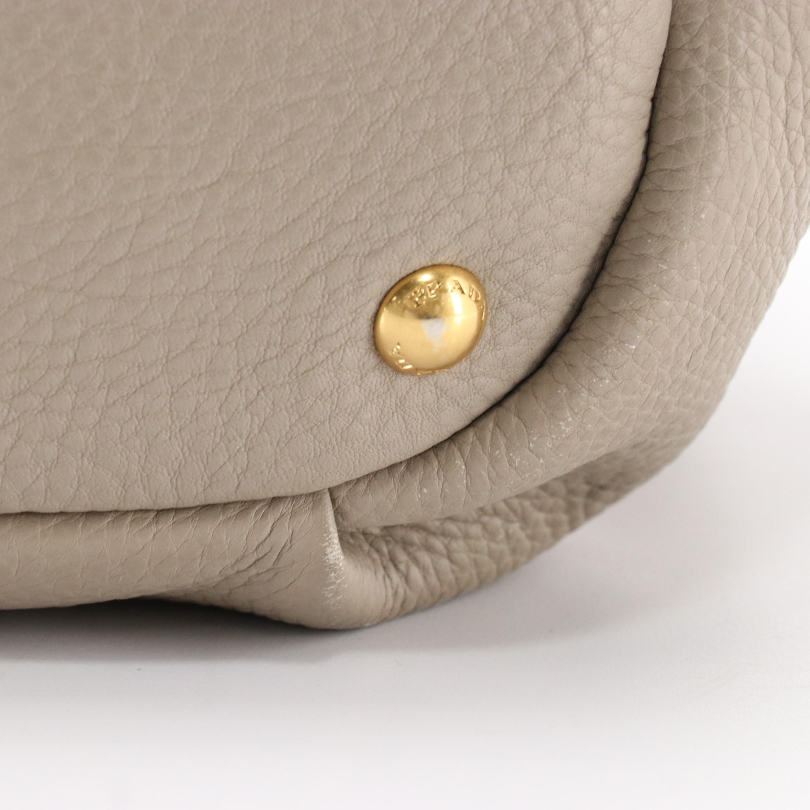Prada Taupe Pebble Grained Leather Two-Way Bag