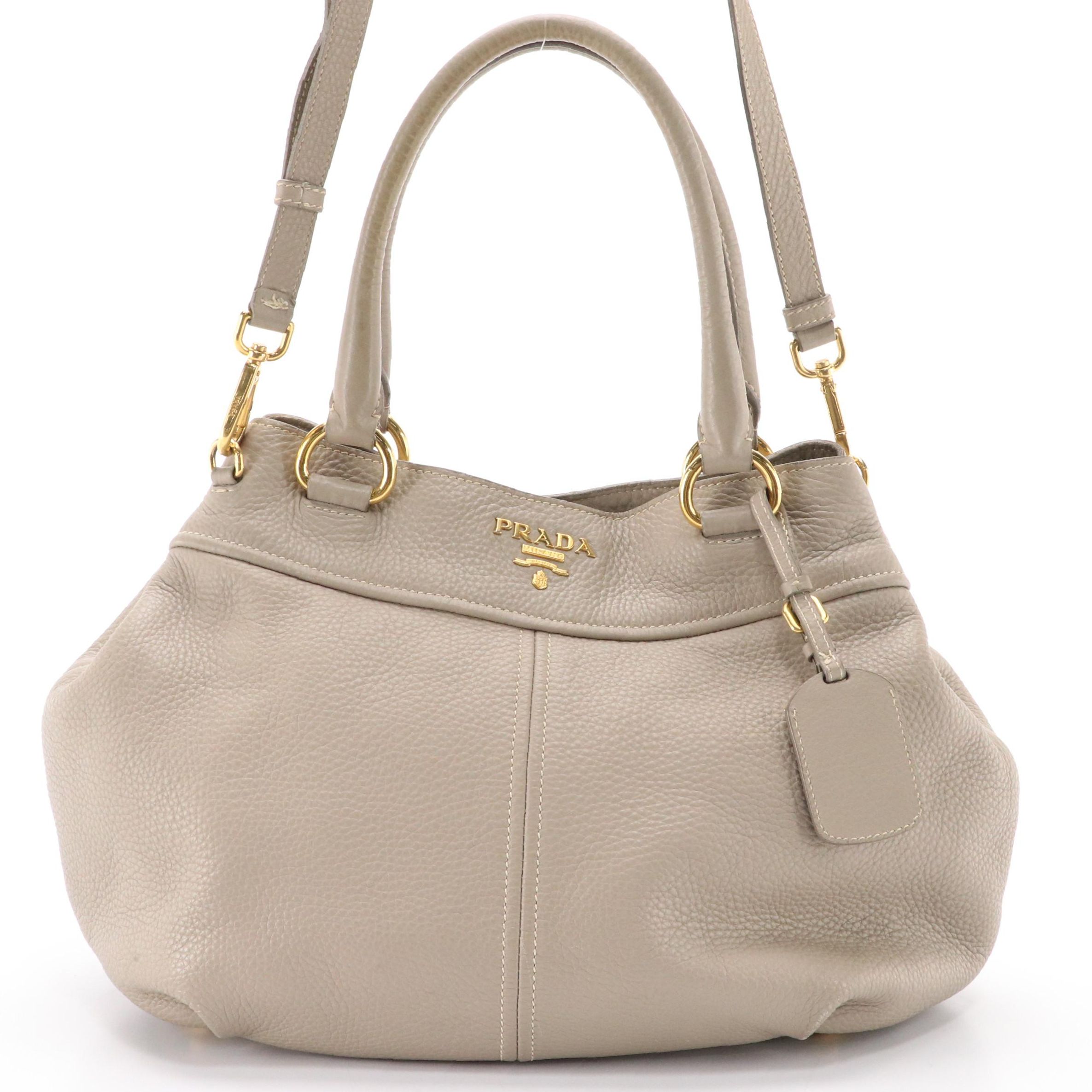 Prada Taupe Pebble Grained Leather Two-Way Bag
