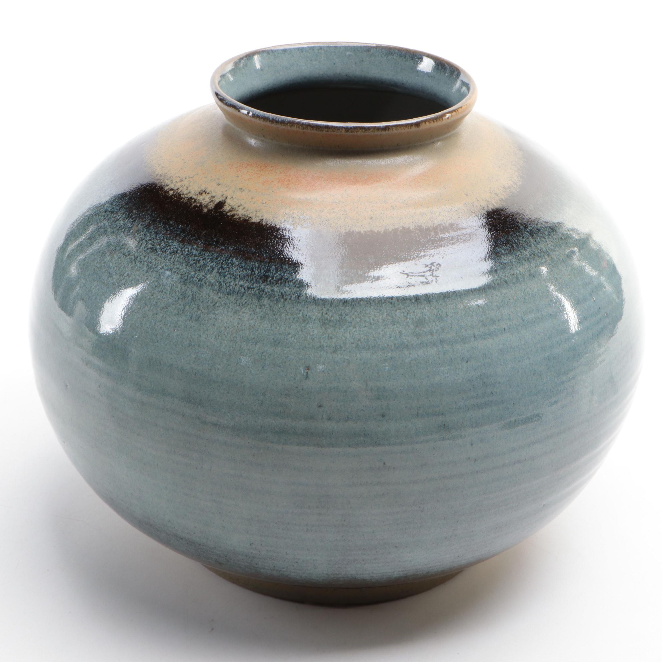 Wheel-Thrown Glazed Earthenware Flower Pot